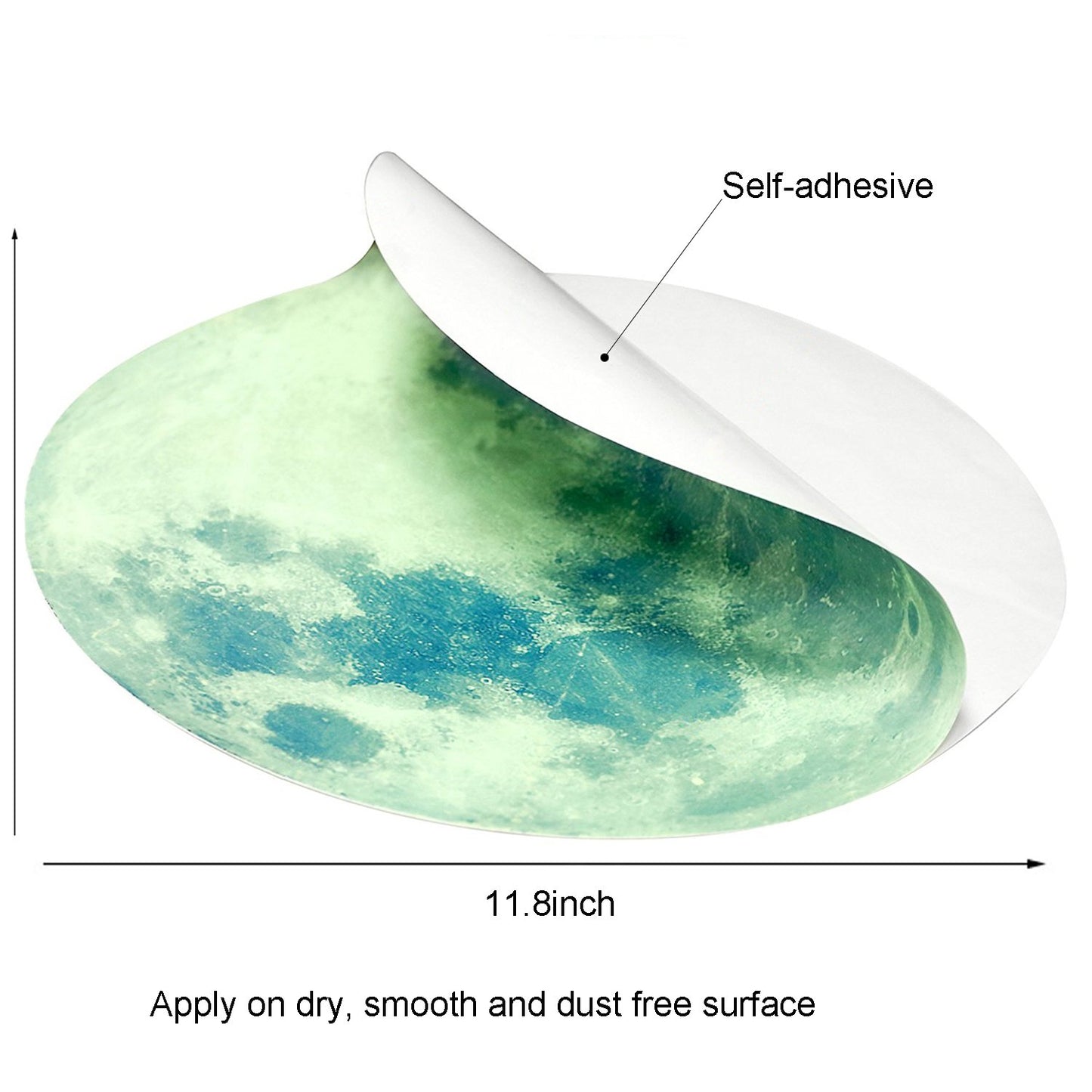 Homics Pegatinas de pared de luna que brillan en la oscuridad, 30 cm, adhesivo luminoso por la noche, perfecto para techo o pared para dormitorio de los niños (verde)