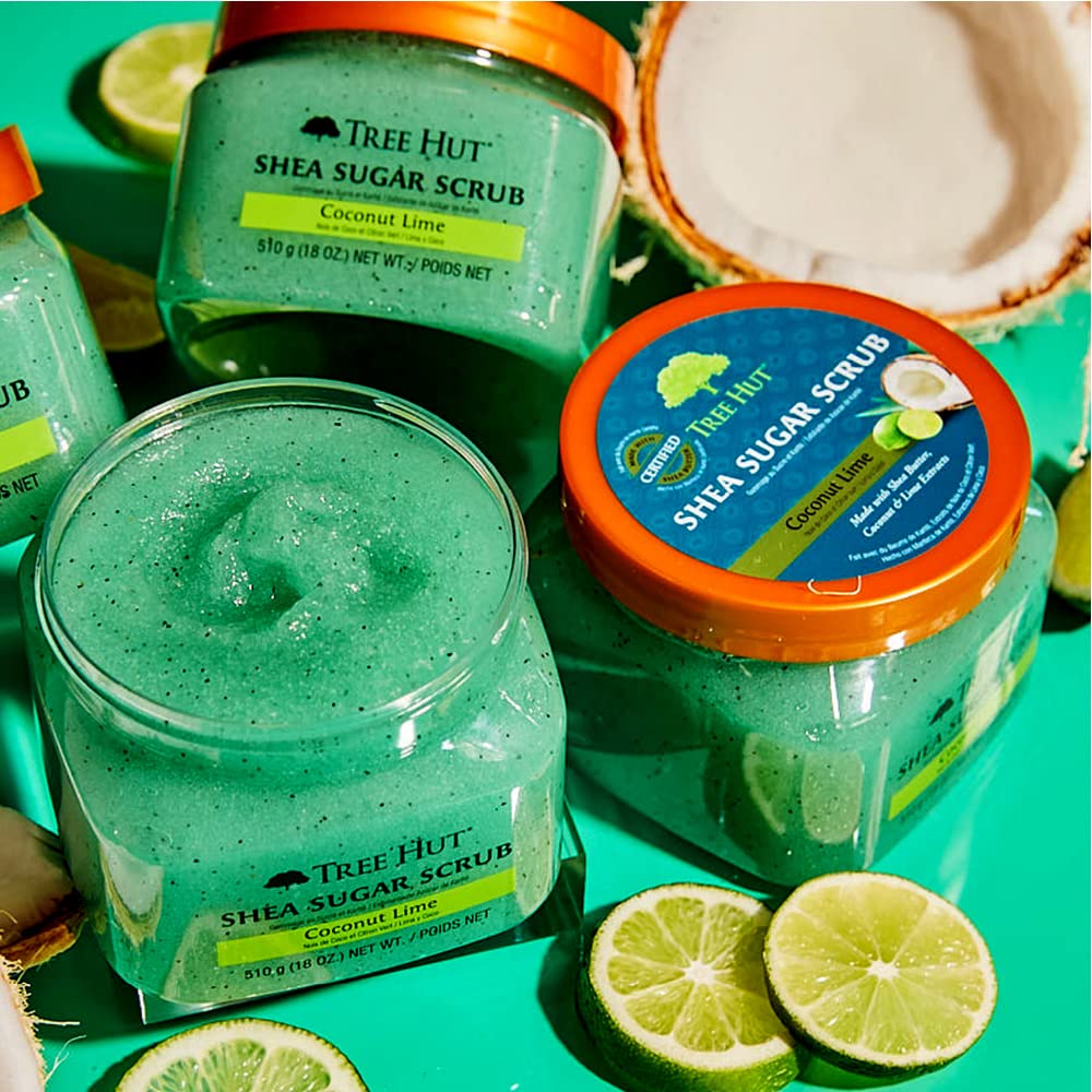TREE HUT, Coconut Lime Shea Sugar Scrub, Exfoliante Corporal de Azúcar Natural con Manteca de Karité y Esencia de Lima y Coco, Exfolia e Hidrata la Piel, 510 gramos