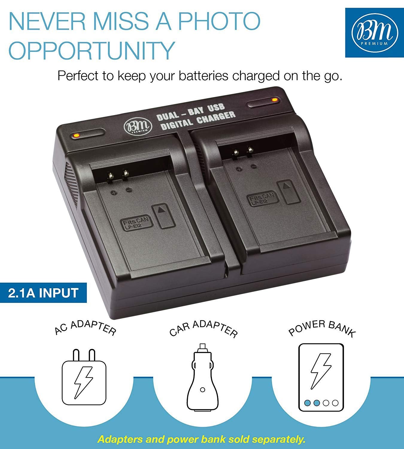 BM Premium 2-Pack Of LP-E12 Batteries and USB Dual Battery Charger for Canon Rebel SL1 100D, EOS-M, EOS M2, EOS M10 Mirrorless Digital Camera