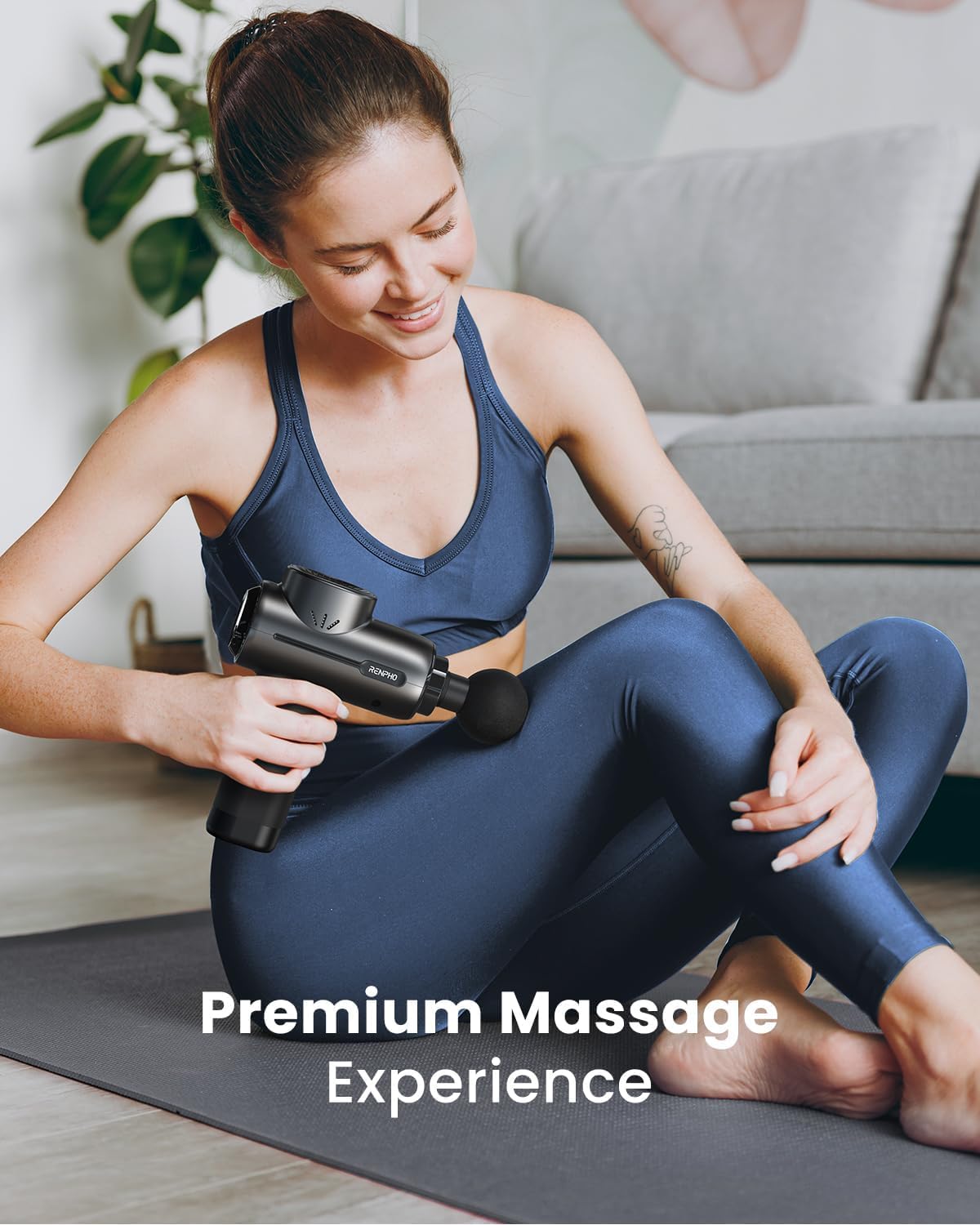 RENPHO Pistola de masaje activo con calor, pistola de masaje muscular de percusión para atletas, masajeador de tejido profundo de mano con 3200 rpm, 5 cabezales de masaje, 5 velocidades