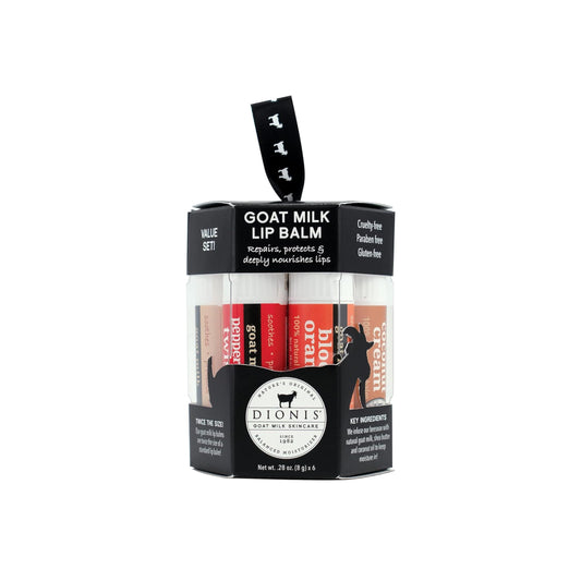 Dionis Juego de regalo de bálsamo labial hidratante de leche de cabra, cera de abeja, manteca de karité y aceite de coco, productos para el cuidado de los labios fabricados en los Estados Unidos, bálsamo labial libre de crueldad y parabenos para labios se
