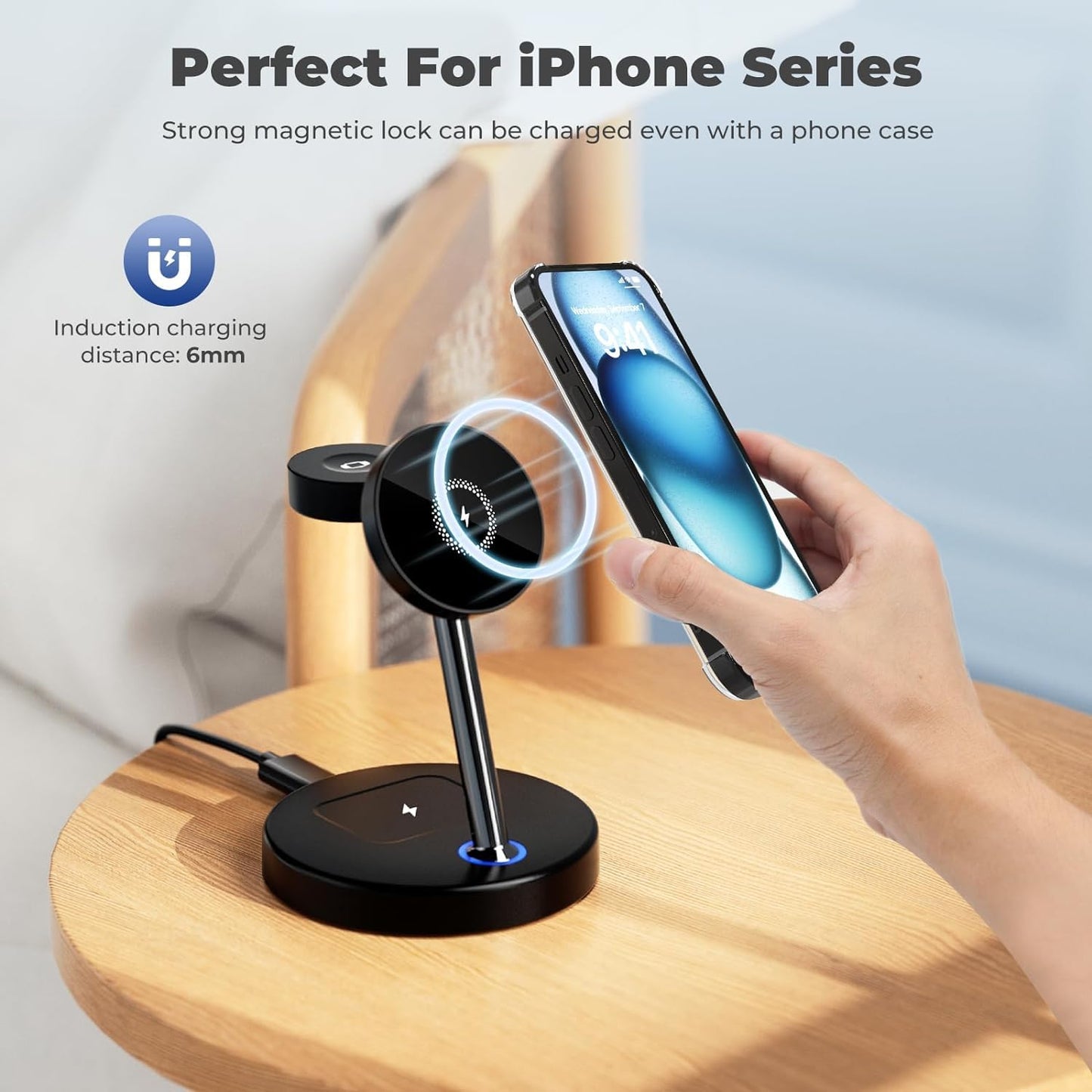 BVILY Cargador inalámbrico Magnético, 20W Wireless Charger 3 en 1 Compatible con Cargador MagSafe para i Phone 16 15 14 13 12 Pro MAX/Plus/Pro, Apple Watch Ultra/8/7/SE/6/5/4/3, AirPods Pro 3 2