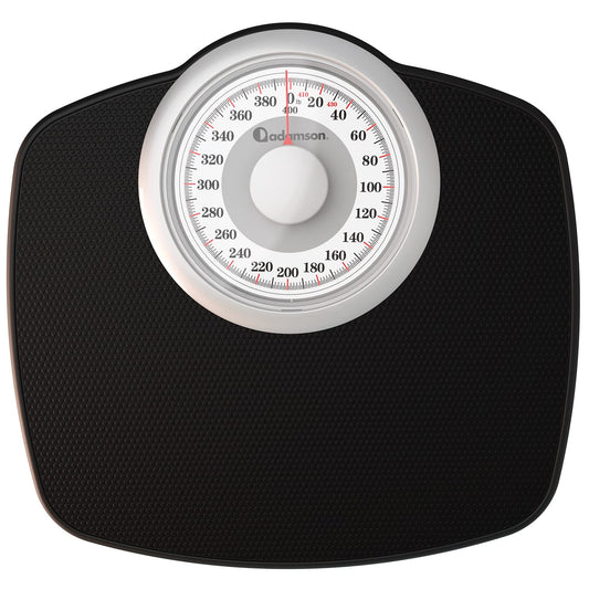 Adamson Báscula A25W para peso corporal, hasta 400 libras, esfera de 5.3 pulgadas en plataforma de 12.5 x 10.2 pulgadas, superficie de goma antideslizante, báscula de baño de alta precisión, analógica