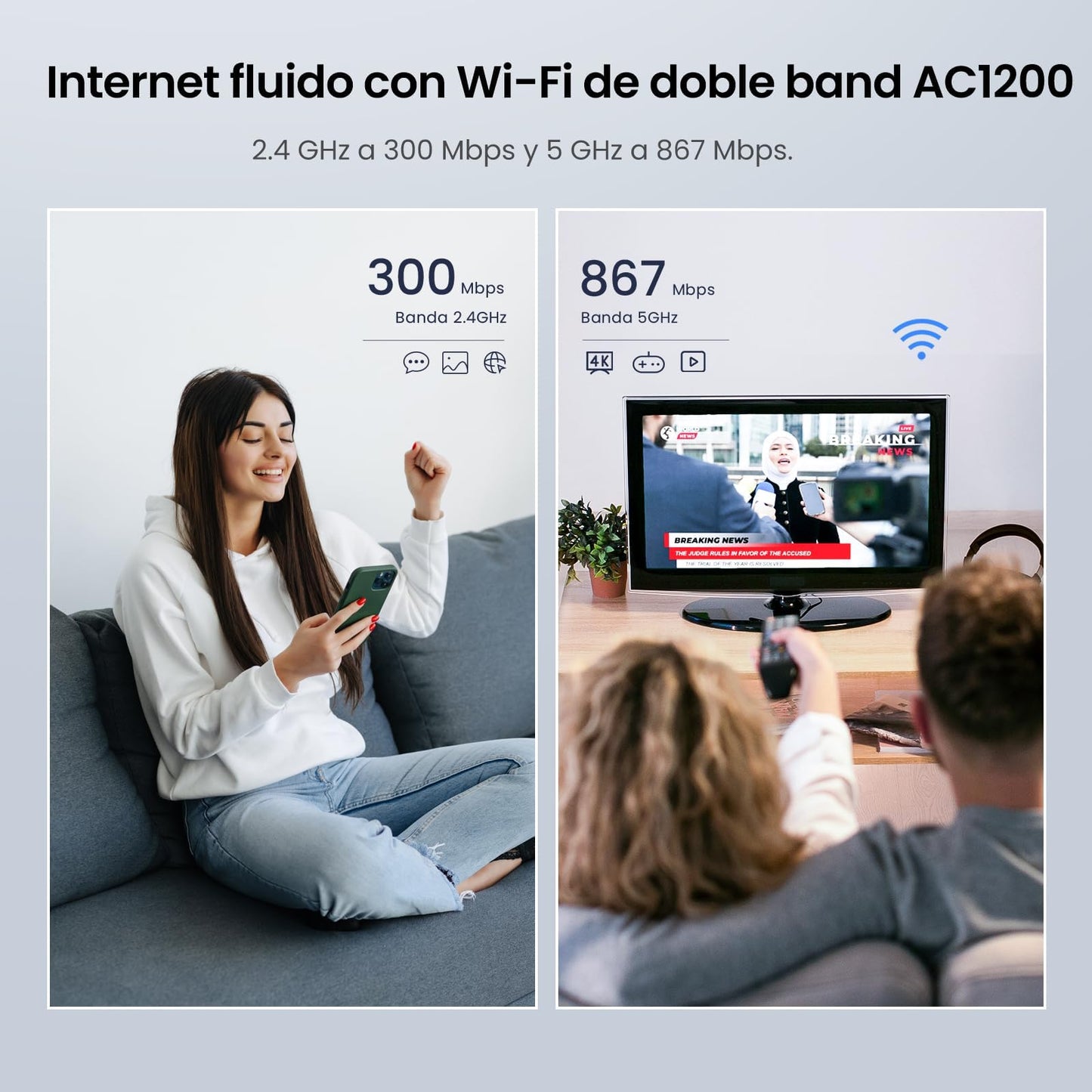 Tenda AC8 Router WiFi AC1200, Doble Banda (5GHz/2.4GHz), WiFi Router Inalámbrico, Modo Punto de Acceso, 4 * 6dBi Antenas Externas, WAN/LAN Puertos Gigabit, Penetración de Paredes, IPV6, Mu-MiMo