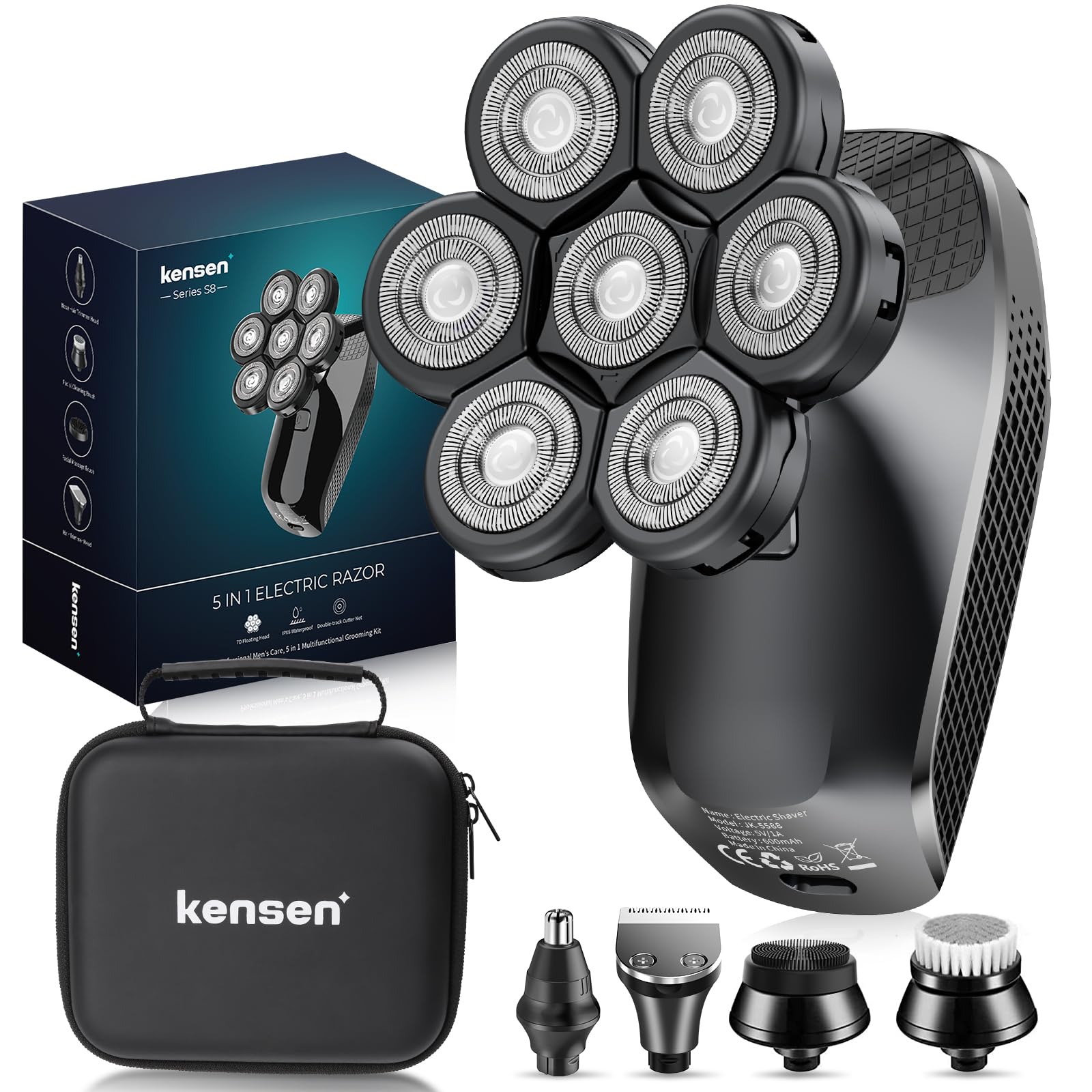 Afeitadora Eléctrica KENSEN Negro 6 en 1 Impermeable para Hombre