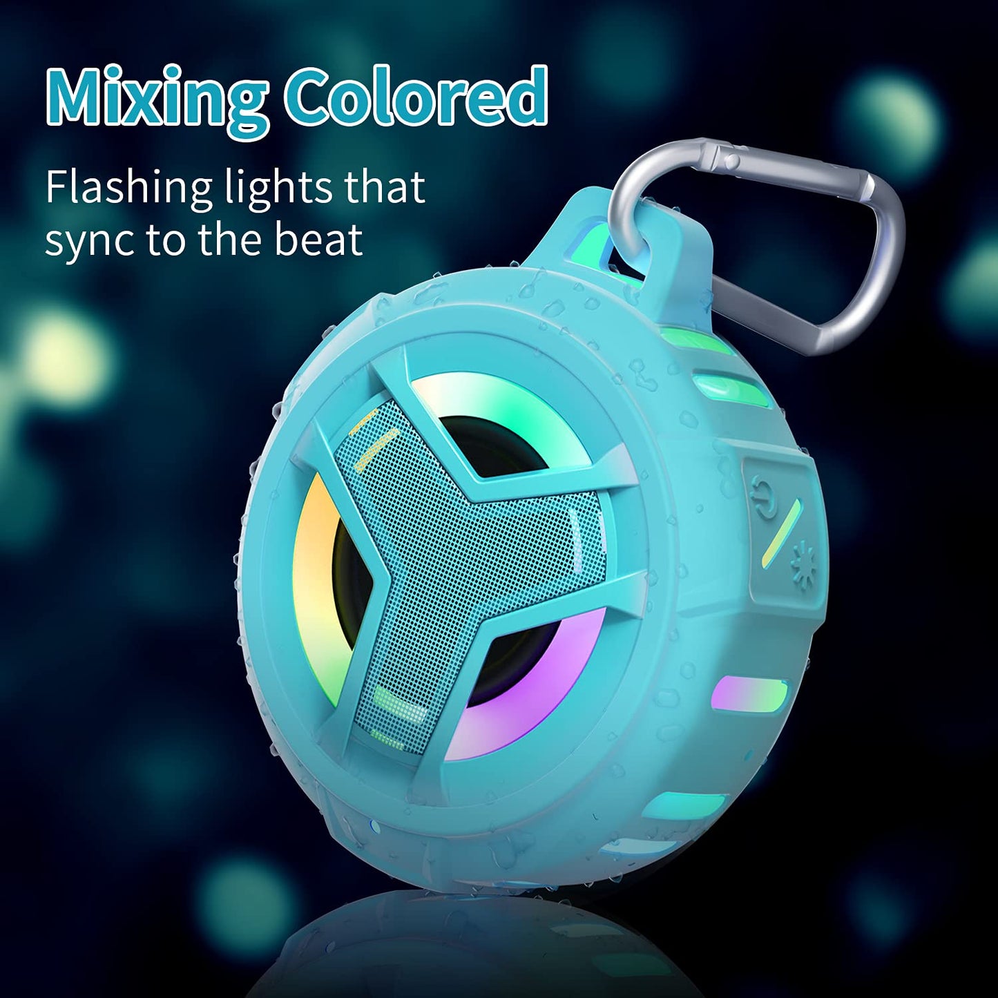 EBODA - Altavoz de ducha Bluetooth impermeable, IPX7, altavoces pequeños inalámbricos portátiles, flotantes, tiempo de juego 24 horas con luz RGB para kayak, playa, accesorios de piscina, regalos para