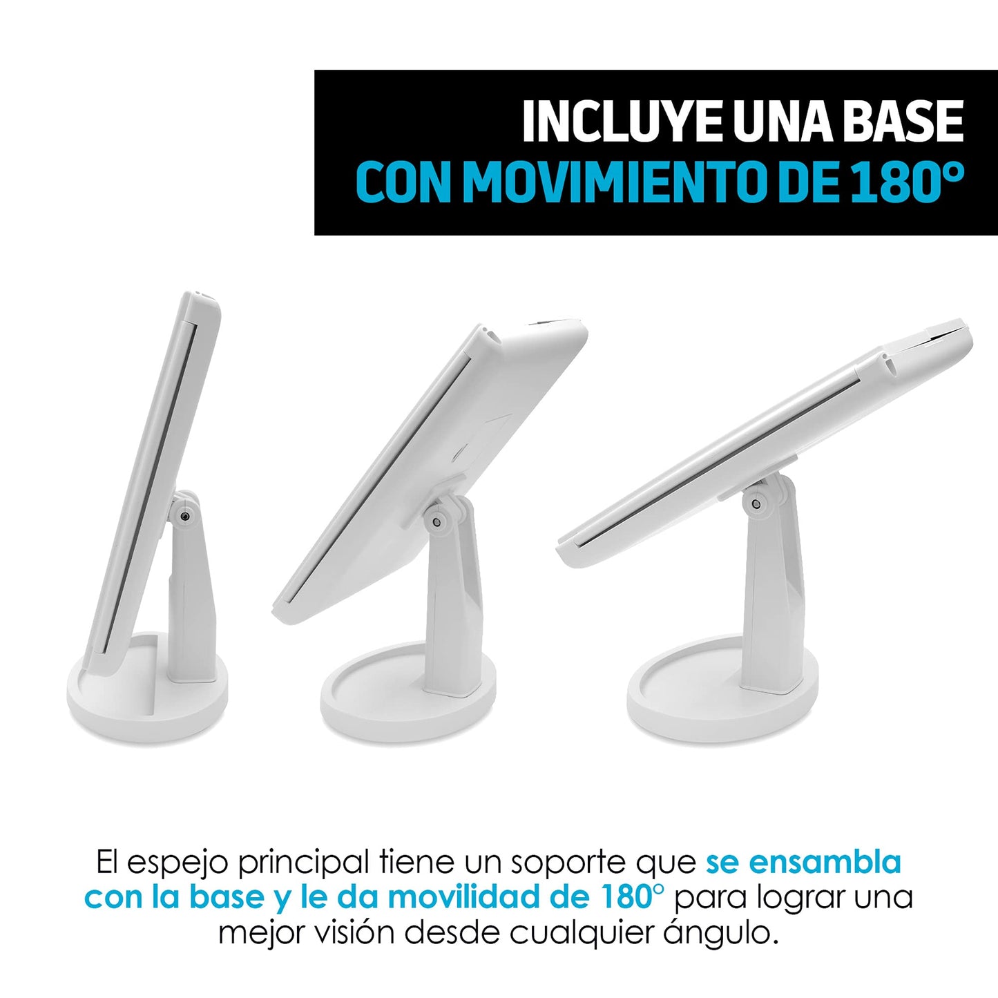 Redlemon Espejo con Luz para Makeup, Espejo para Maquillaje con Aumentos y Luces LED de Intensidad Ajustable, Base con Movimiento 180°, Funciona con Cable de Alimentación o Baterías AAA (no incluidas)