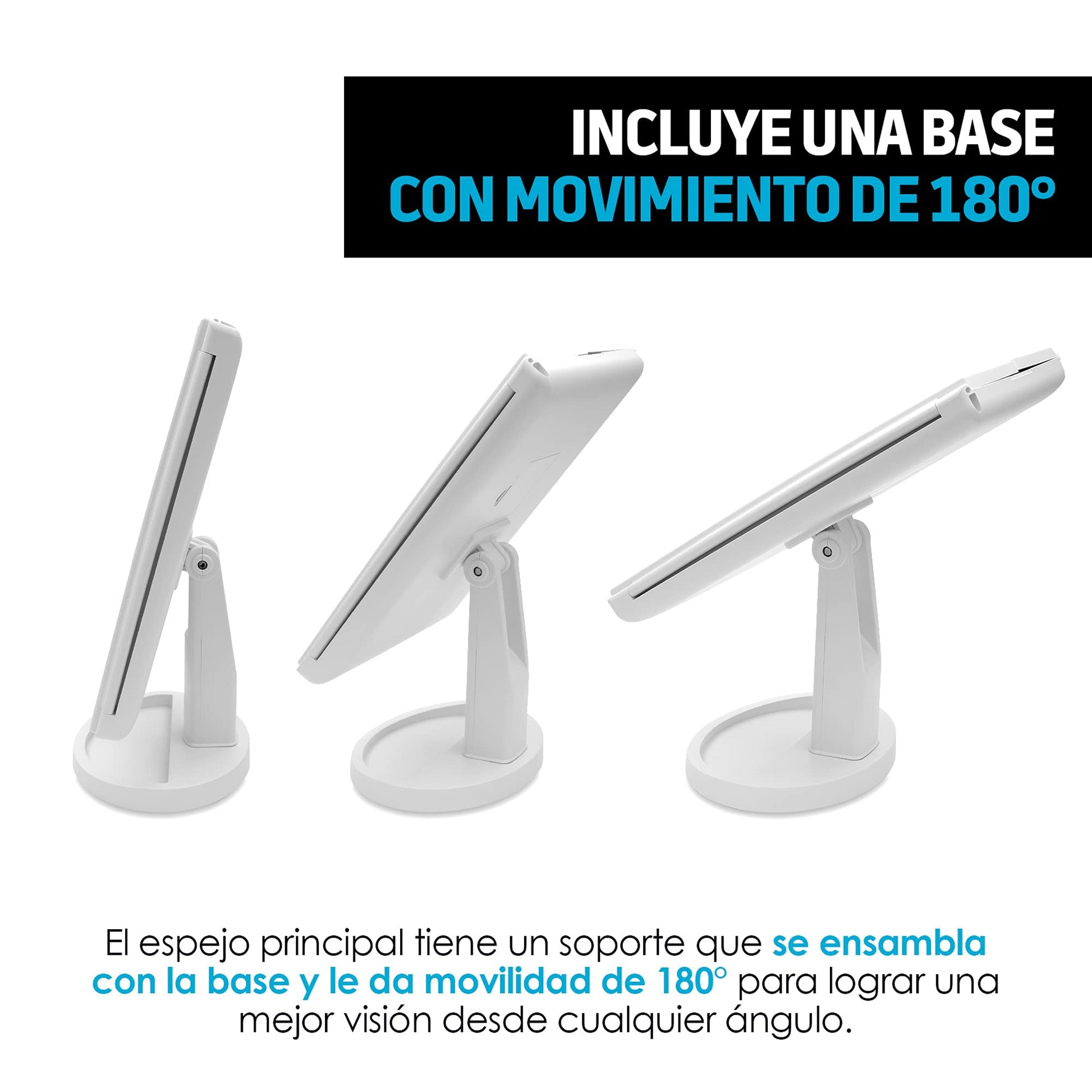 Redlemon Espejo con Luz para Makeup, Espejo para Maquillaje con Aumentos y Luces LED de Intensidad Ajustable, Base con Movimiento 180°, Funciona con Cable de Alimentación o Baterías AAA (no incluidas)