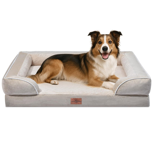 Comfort Expression - Camas grandes para perros impermeables de espuma ortopédica para perros, cómoda cama para mascotas con funda extraíble lavable y parte inferior antideslizante (L, beige)