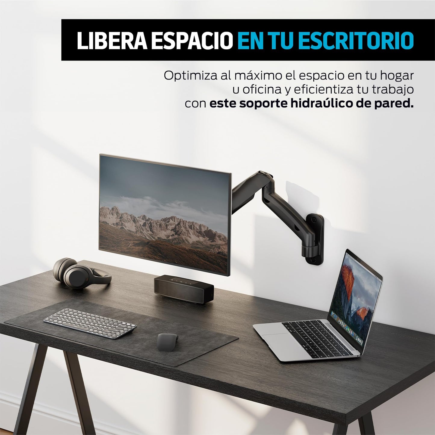 Soporte de Escritorio Redlemon Negro con Brazo Hidráulico para Monitores de 17 a 32 Pulgadas Compatible con VESA