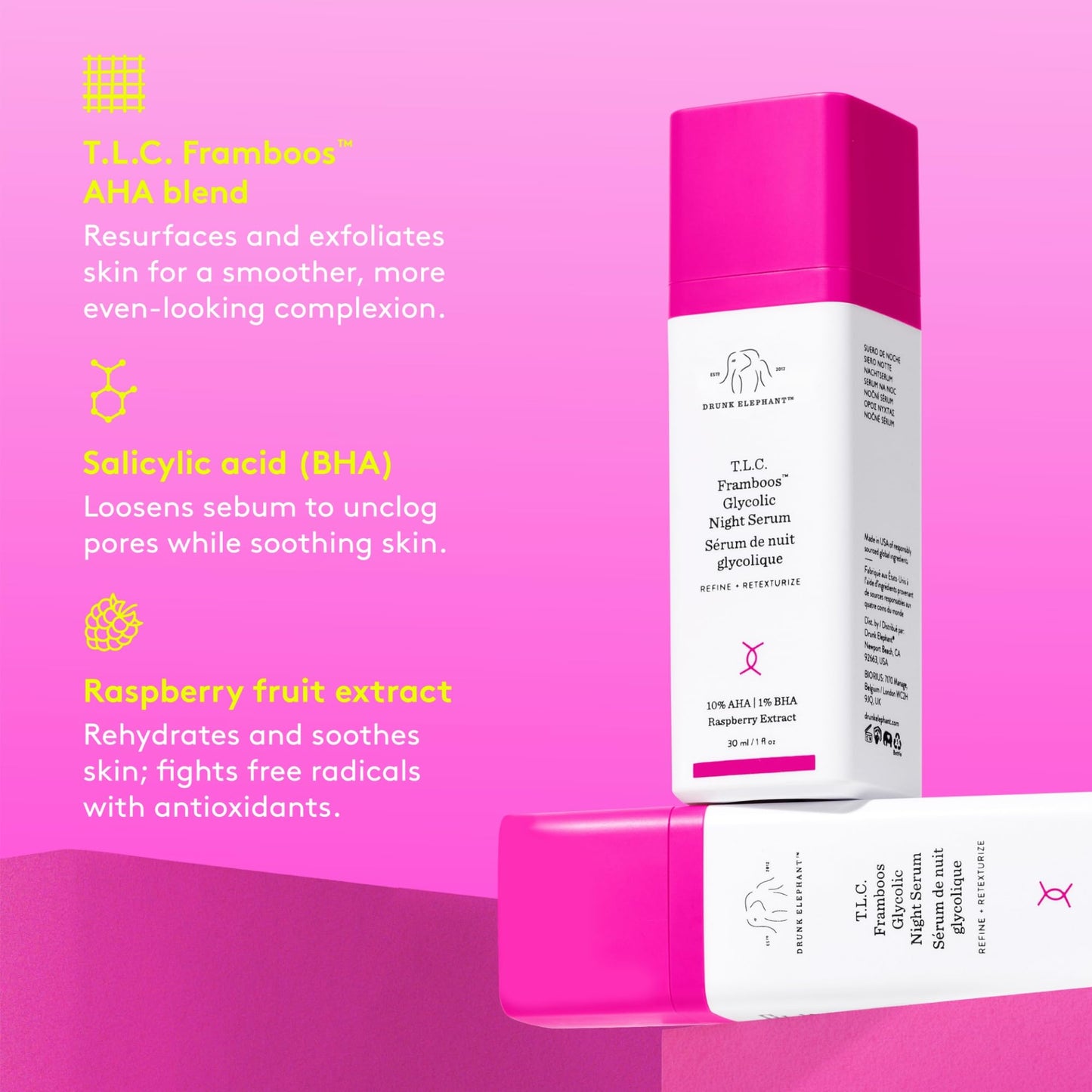 Suero Nocturno Drunk Elephant Framboos Glycolic