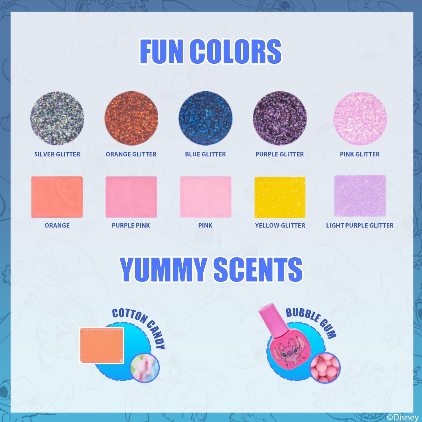 Stitch Set de Maquillaje con Espejo Luminoso Gloss y Esmalte