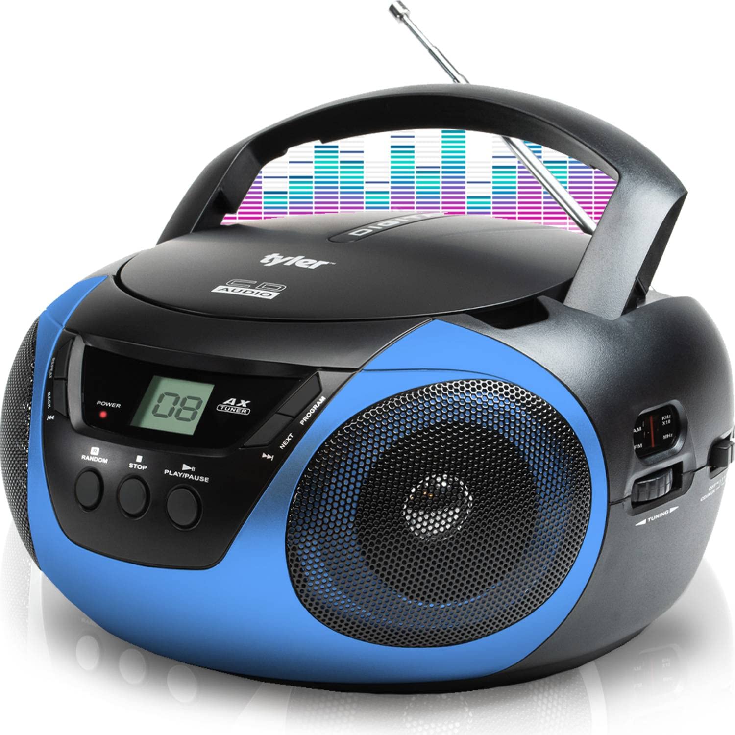 Reproductor de CD Portátil Tyler Azul con Radio AM/FM y Entrada Auxiliar