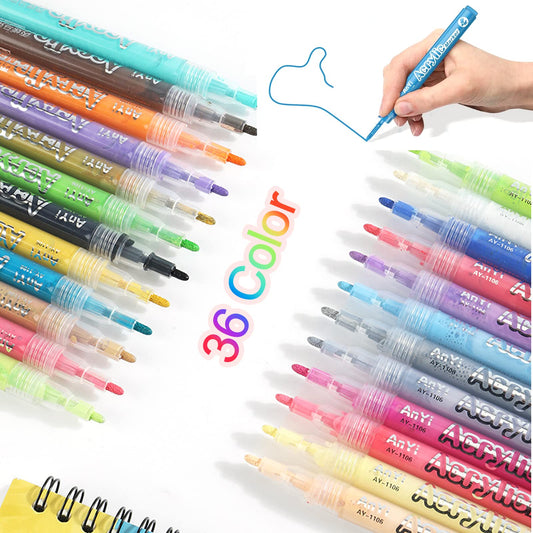 Rotuladores Acrílicos Bicolor 36 Colores Punta Fina para Pintura en Piedra, Madera, Lienzo y Vidrio