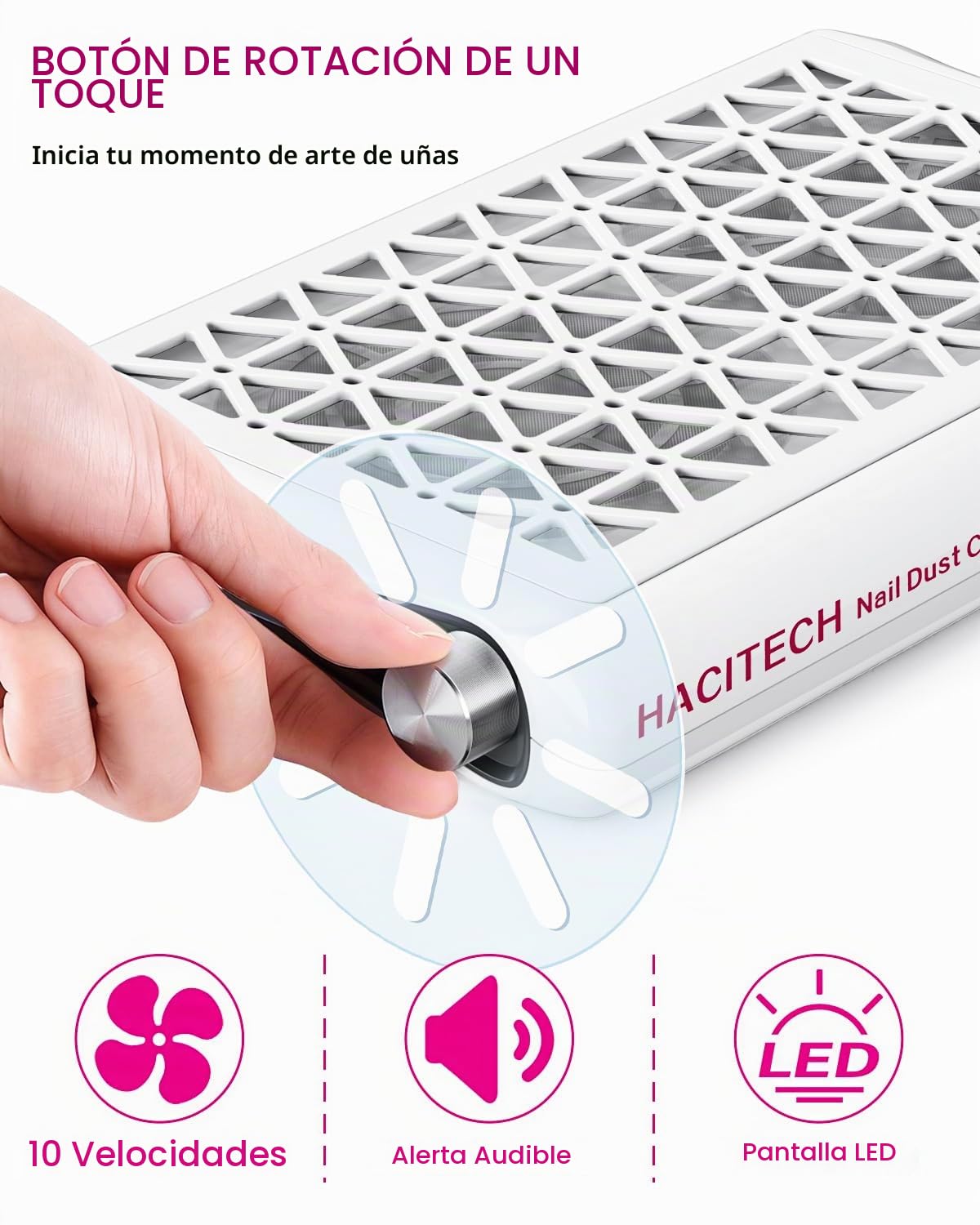 Colector de Polvo de Uñas HACITECH Blanco con Ajuste de 10 Niveles y 30 Filtros para Salón y Hogar