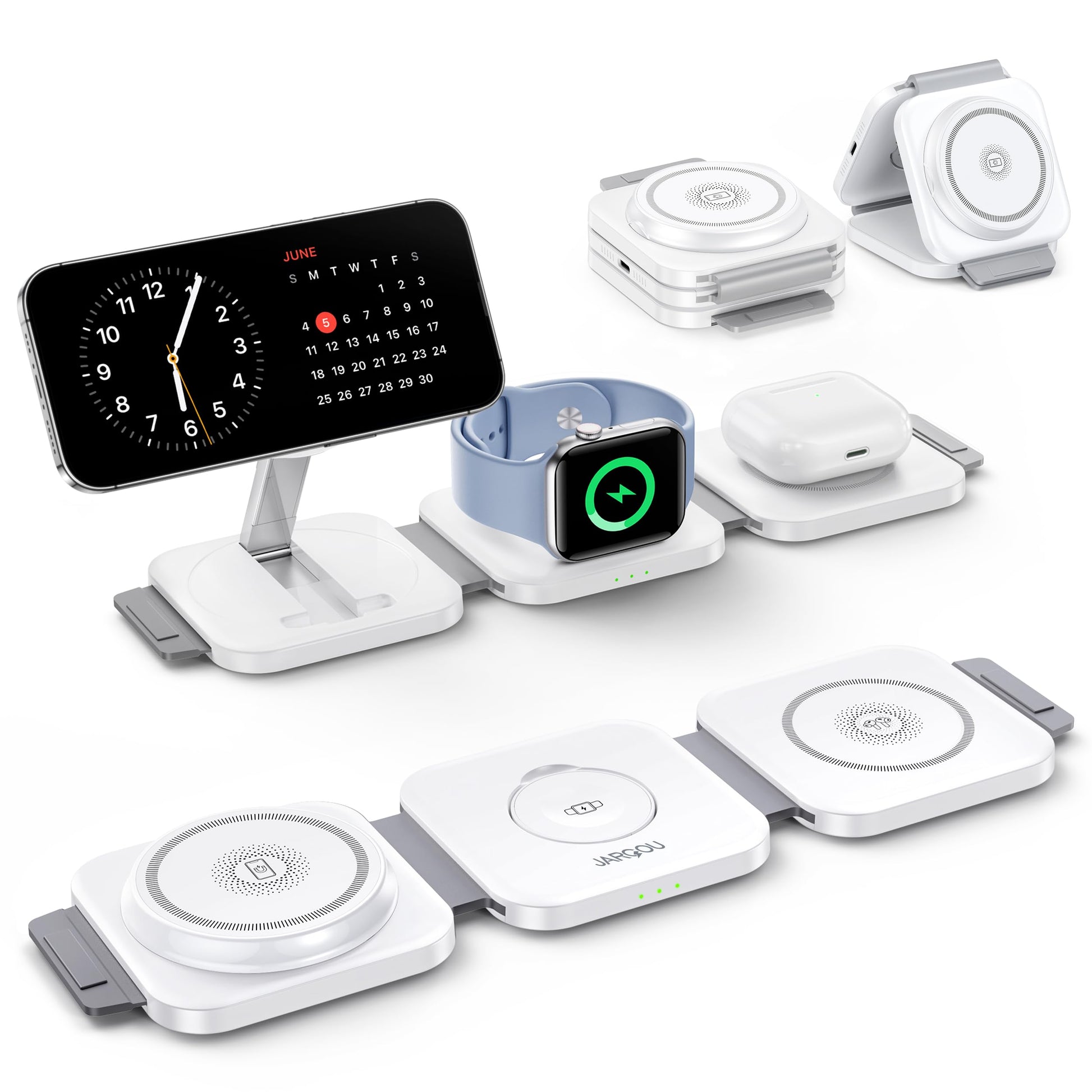 JARGOU 3 in 1 Magnetic Wireless Charger, Fast Charging Station for iPhone 16/15/14/13/12 Series, Travel Charger for Multiple Devices for AirPods 4/3/2/Pro, Charging Stand for Apple Watch S10 Series