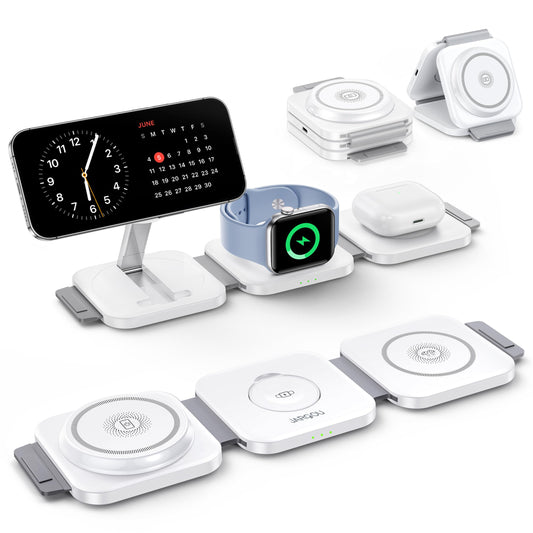 JARGOU 3 in 1 Magnetic Wireless Charger, Fast Charging Station for iPhone 16/15/14/13/12 Series, Travel Charger for Multiple Devices for AirPods 4/3/2/Pro, Charging Stand for Apple Watch S10 Series