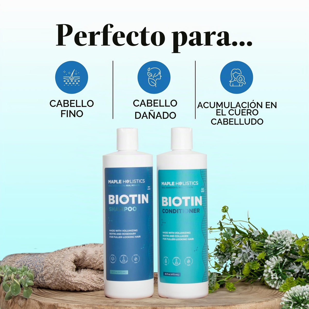 Champú y Acondicionador Biotin Jojoba Argan Sea Buckthorn para Cabello Más Grueso y Fuerte