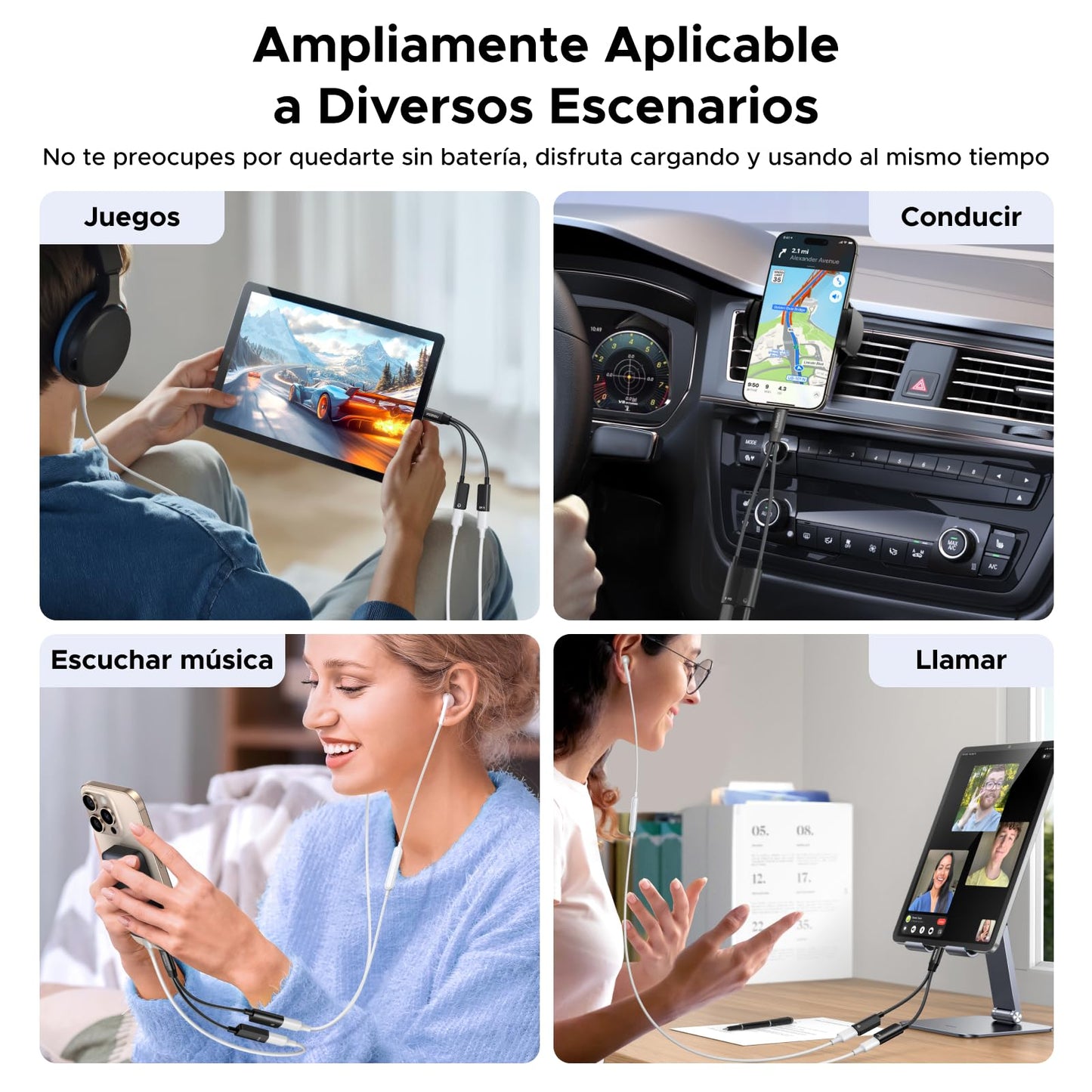 UGREEN Adaptador de Audio Tipo C de 1 Entrada y 2 Salidas, para Auriculares y Cargador con Cable de Carga Rápida PD de 60 W Compatible con iPhone 16 Pro MAX, Galaxy S25 Ultra, Pixel 9, iPad Pro/Air