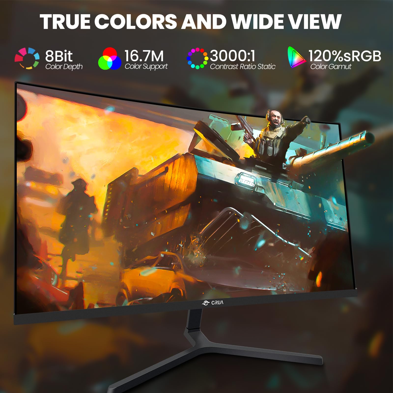 CRUA - Monitor curvo de 24 pulgadas para juegos, 144 Hz/165 Hz, FHD 1080P sin marco, compatible con AMD freesync Bajo desenfoque de movimiento, cuidado ocular, VESA, DisplayPort, HDMI, color negro