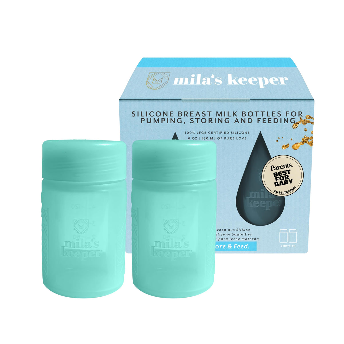 Mila's Keeper - Botellas de almacenamiento de leche materna de silicona premium, para bombeo, almacenamiento y alimentación, se adapta a bombas y pezones líderes, recipientes de almacenamiento de