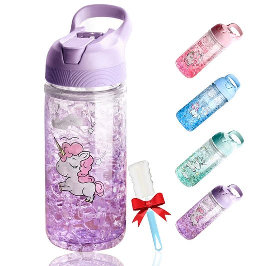 Botella de Agua OOTD Unicornio con Pajita y Cerradura para Niñas