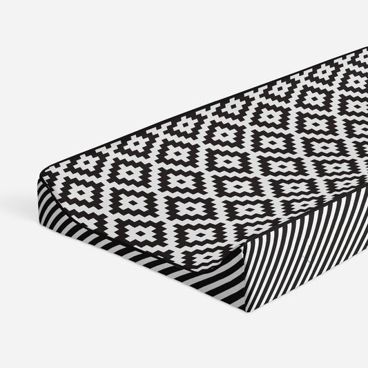 Bacati Love Warp Stripes Diaper Changing Pad Cover, Black/White