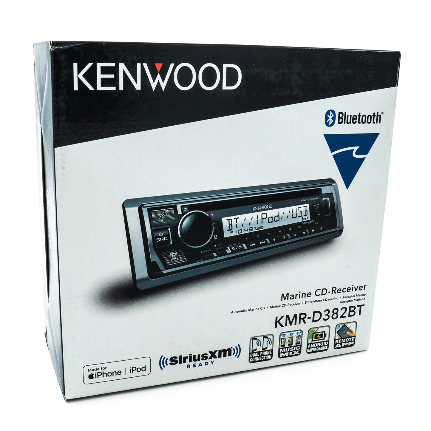 KENWOOD KMR-D382BT (50 W x 4 Ch) Unidad principal estéreo para coche/marino con Bluetooth, llamadas manos libres, reproductor de CD, USB, radio AM/FM, listo para SiriusXM, receptor de audio para todo
