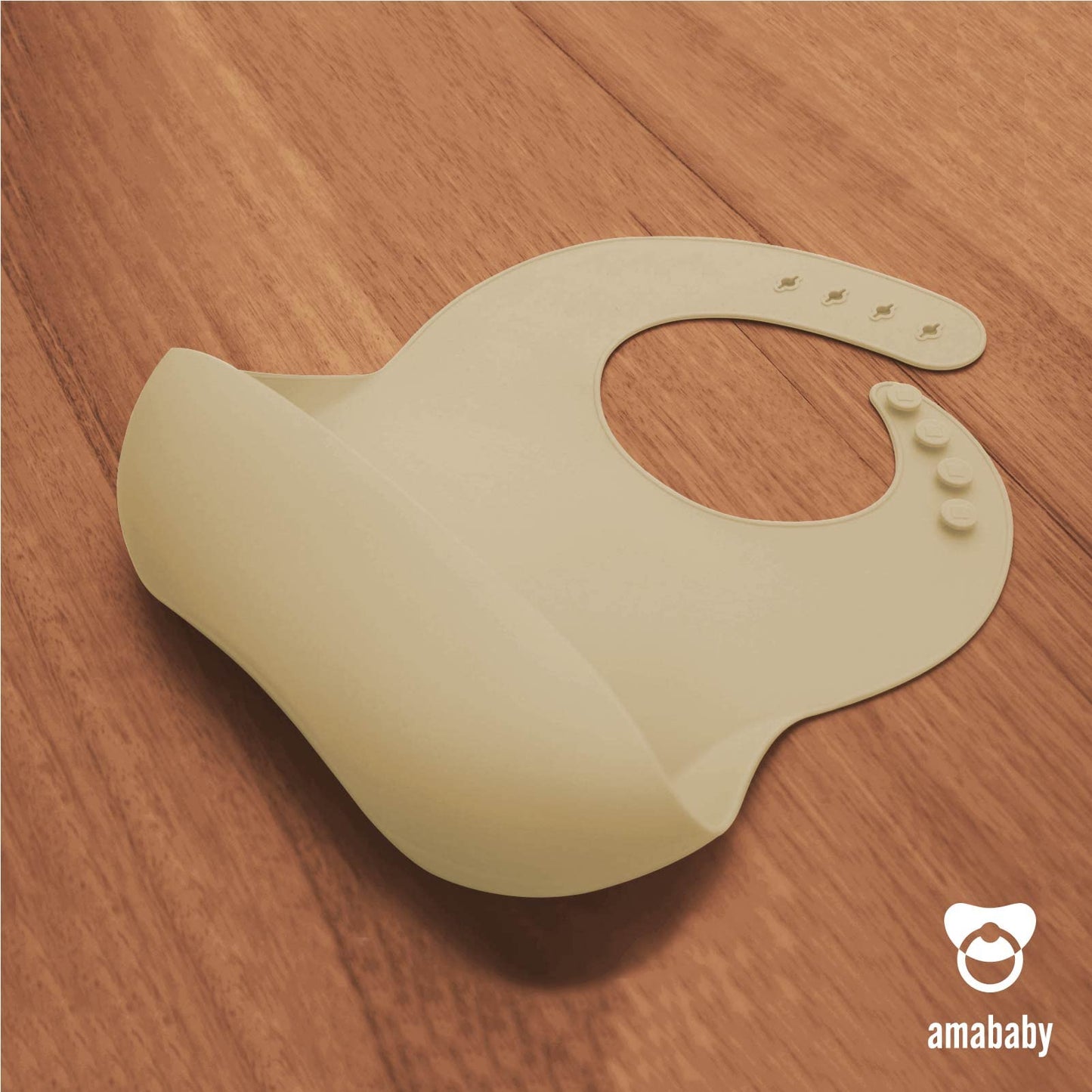 AMABABY - Babero de Silicón para Bebé - Evita Manchas y Suciedad - Edad: +6 meses - Silicona de Grado 100% Alimenticio - Collar Ajustable para tu Bebé - Waterproof Baby Bib (Beiges)