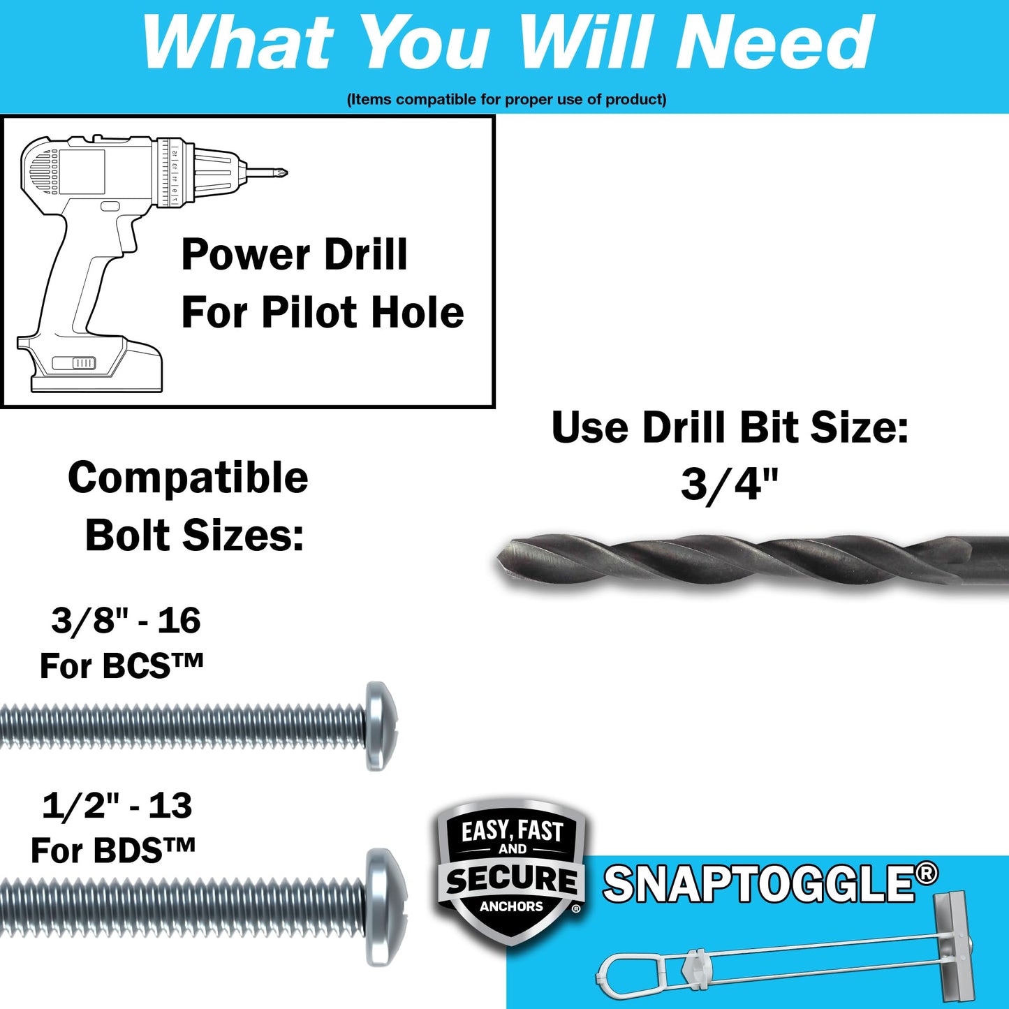 toggler Snaptoggle BC Toggle ancla, acero galvanizado, Canal, fabricado en EE. UU, 3/20.3 cm a 2 – 1/2" Rango de agarre, para 3/20.3 cm -16 UNC tamaño de cierre (paquete de 25)