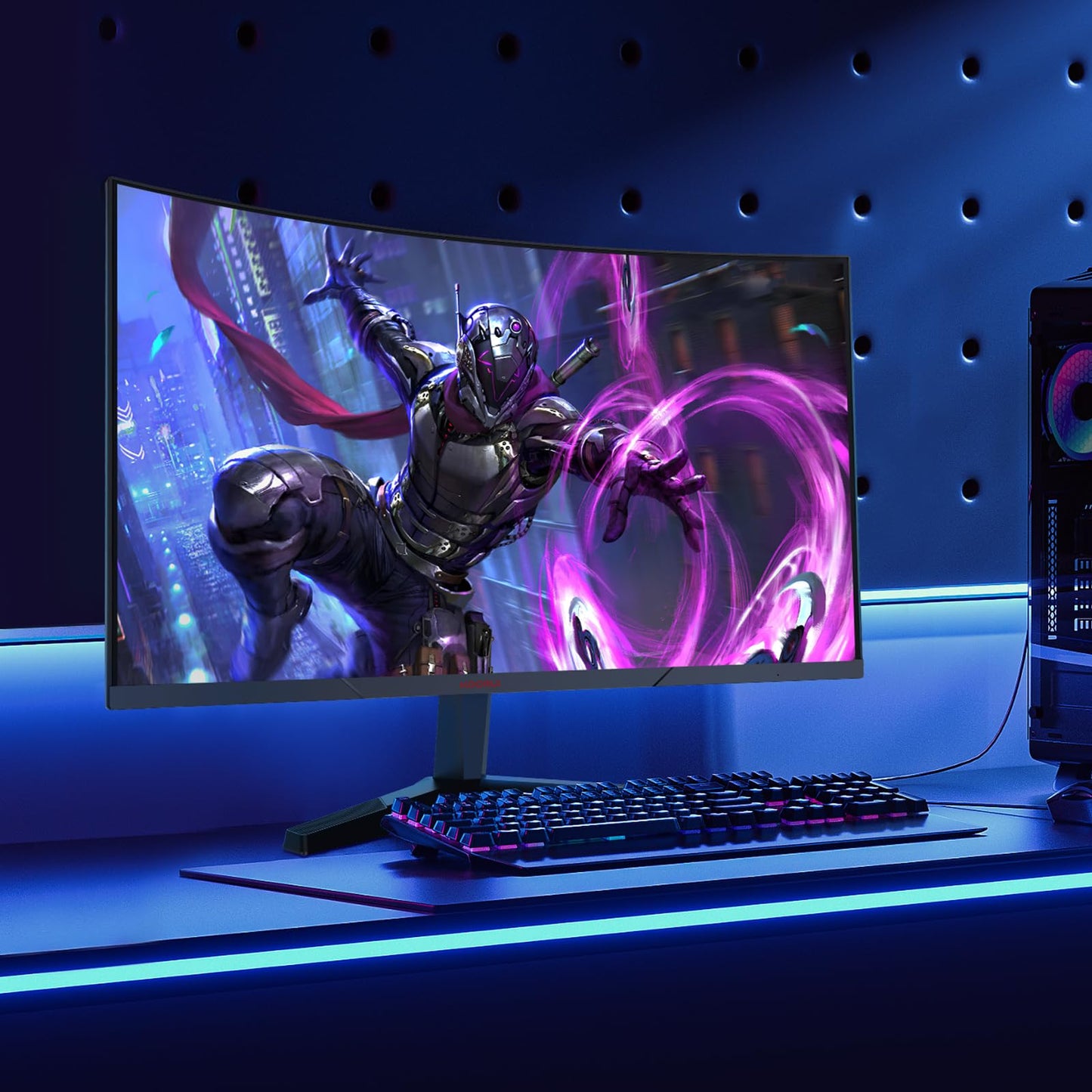 KOORUI Monitor de computadora Curvado de 24 Pulgadas, 180Hz FHD 1080P, visualización de 1 ms, 1500R VA, sincronización adaptativa, FreeSync Premium, HDR10, HDMI2.0X2 y DP1.2, Compatible con VESA