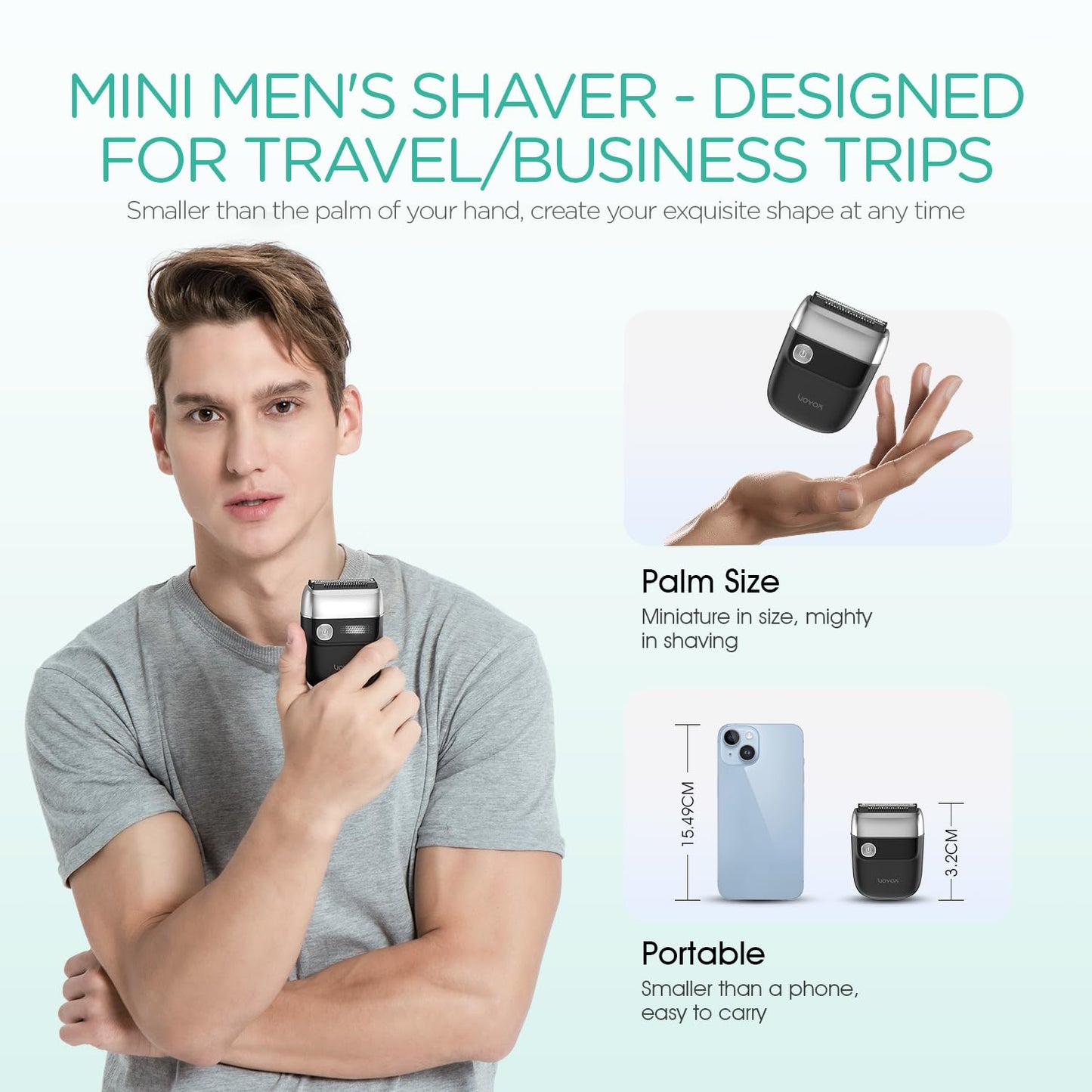 VOYOR Afeitadora Eléctrica para Hombre Portátil Uso en Seco y Húmedo Resistente al Agua IPX6 Doble Cuchilla Flotante 3D Ideal para Viajes Recortadora de Barba Ligera y Portátil ER300 (Plata)