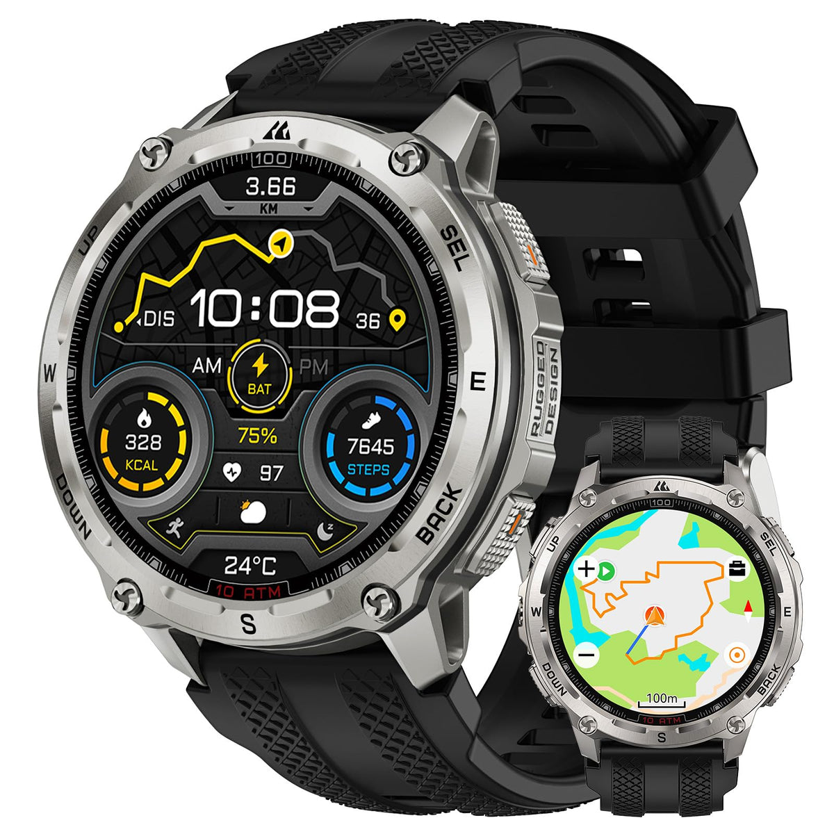 Smartwatch KOSPET Tank T4 Acero GPS Mapa Offline 10 ATM 15 Días Batería