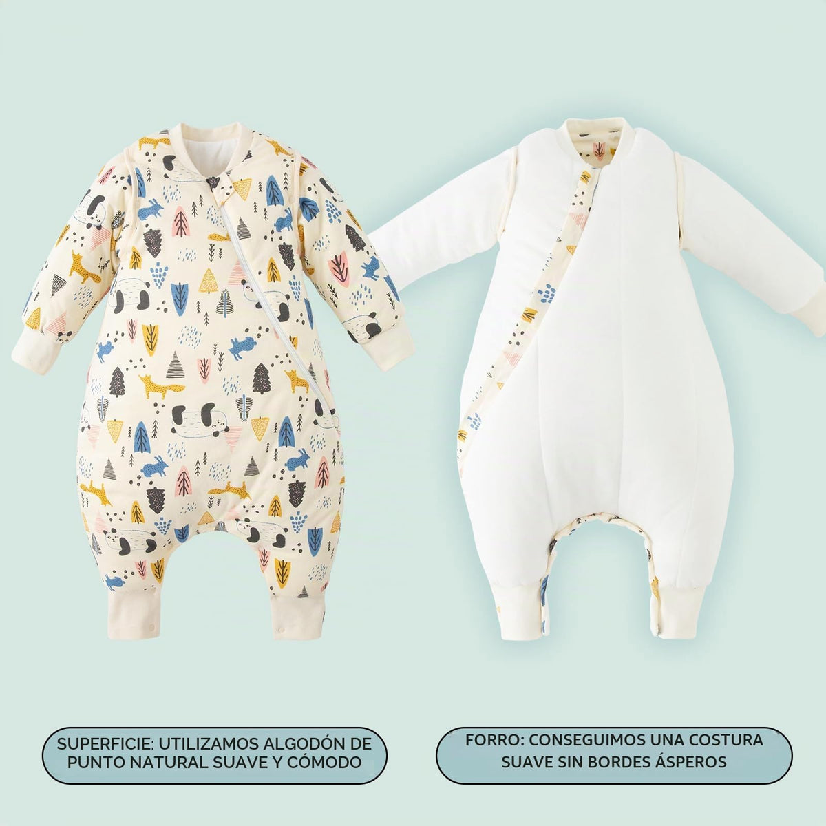 Duomiaomiao - Saco de dormir de 3,5 TOG para niños pequeños, 2-3T, 100% algodón, con cierre abierta, para invierno, con pies, manta cálida para niños pequeños