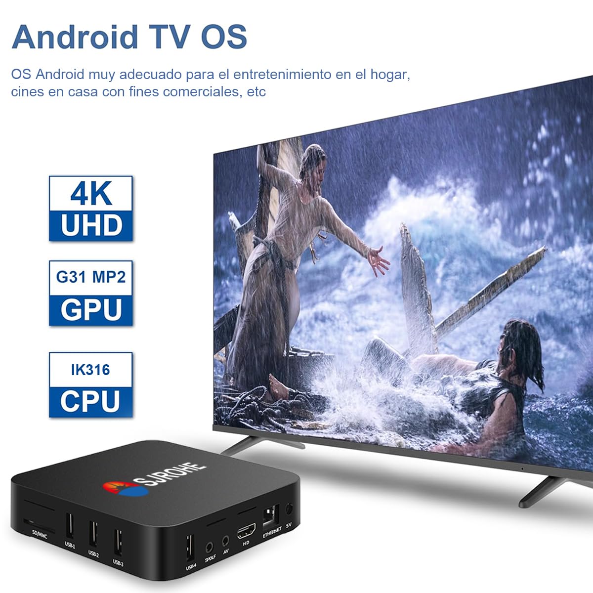 BJLBOJEY TV Box,Android TV Box con 4GB RAM 32GB ROM, TV Box 4K con Android 13.0, 2.4/5G Doble WiFi,HDR10+,Control Remoto IR