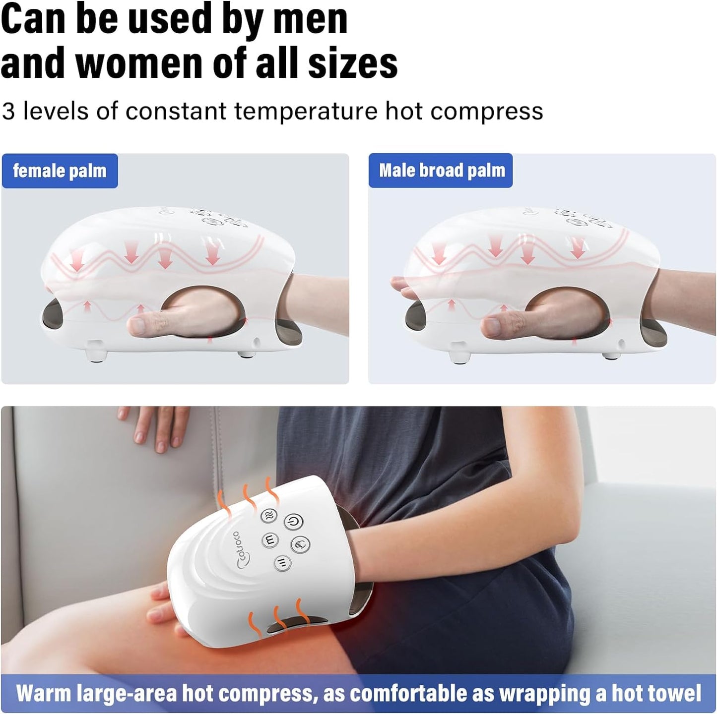 Masajeador eléctrico de manos, masajeador de manos inalámbrico con calor, masajeador de terapia de manos de 3 niveles, máquina de masaje de manos y muñecas para aliviar el dolor, regalos de cumpleaños(Blanco)