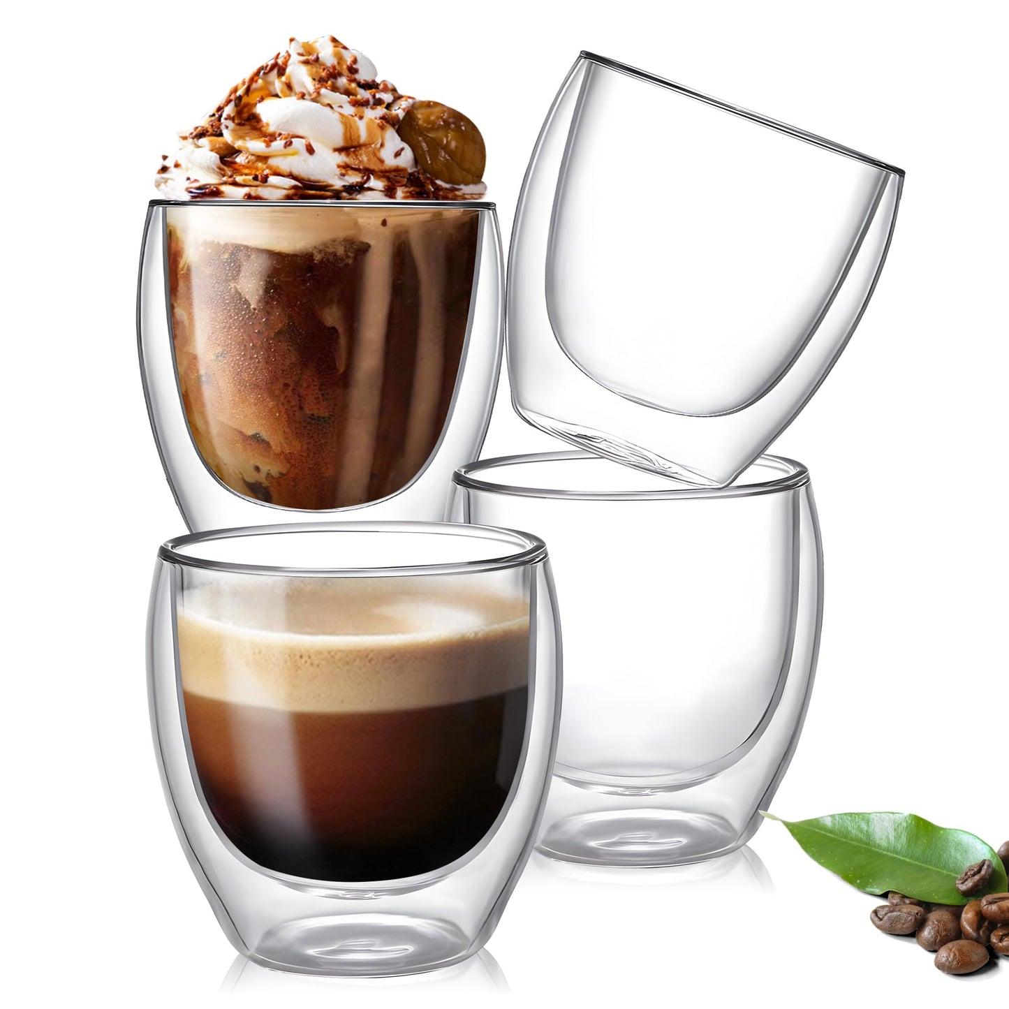 Juego de Tazas de Café YMMIND Vidrio Transparente de Doble Pared y Borosilicato Aislado para Bebidas Calientes o Frías