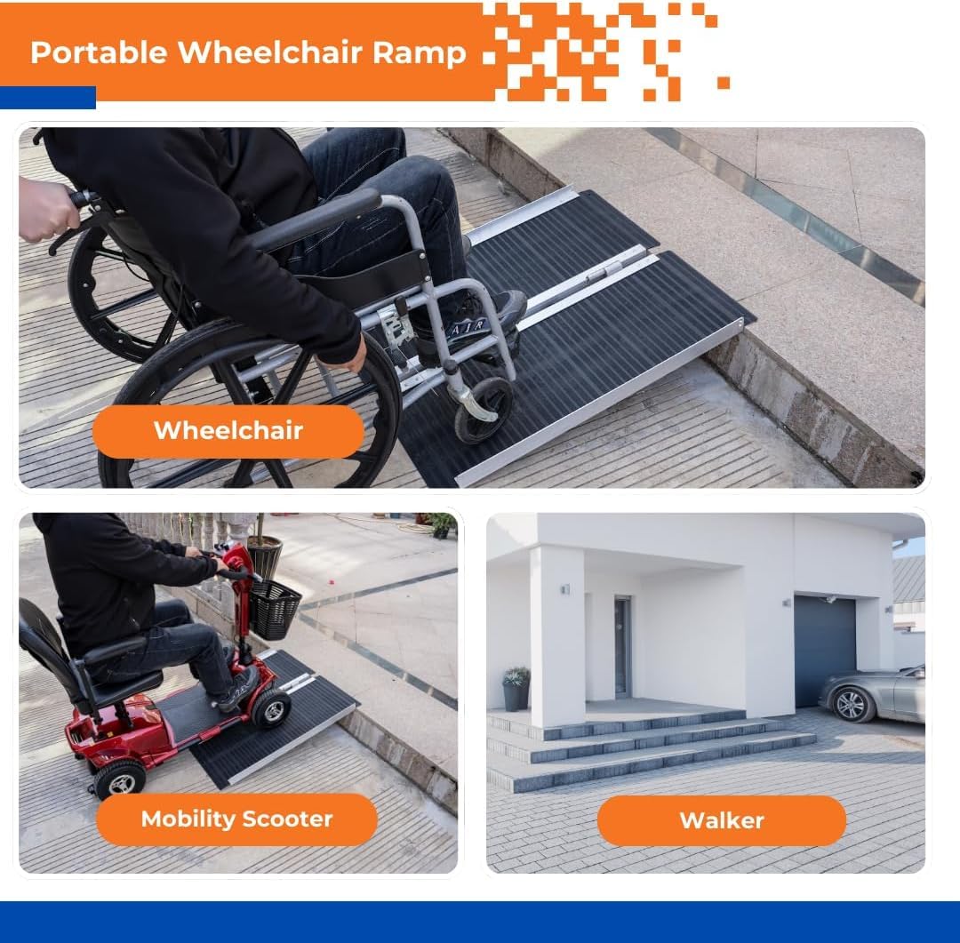 Rampa de Aluminio Portátil Plegable Antideslizante para Silla de Ruedas 600 Libras