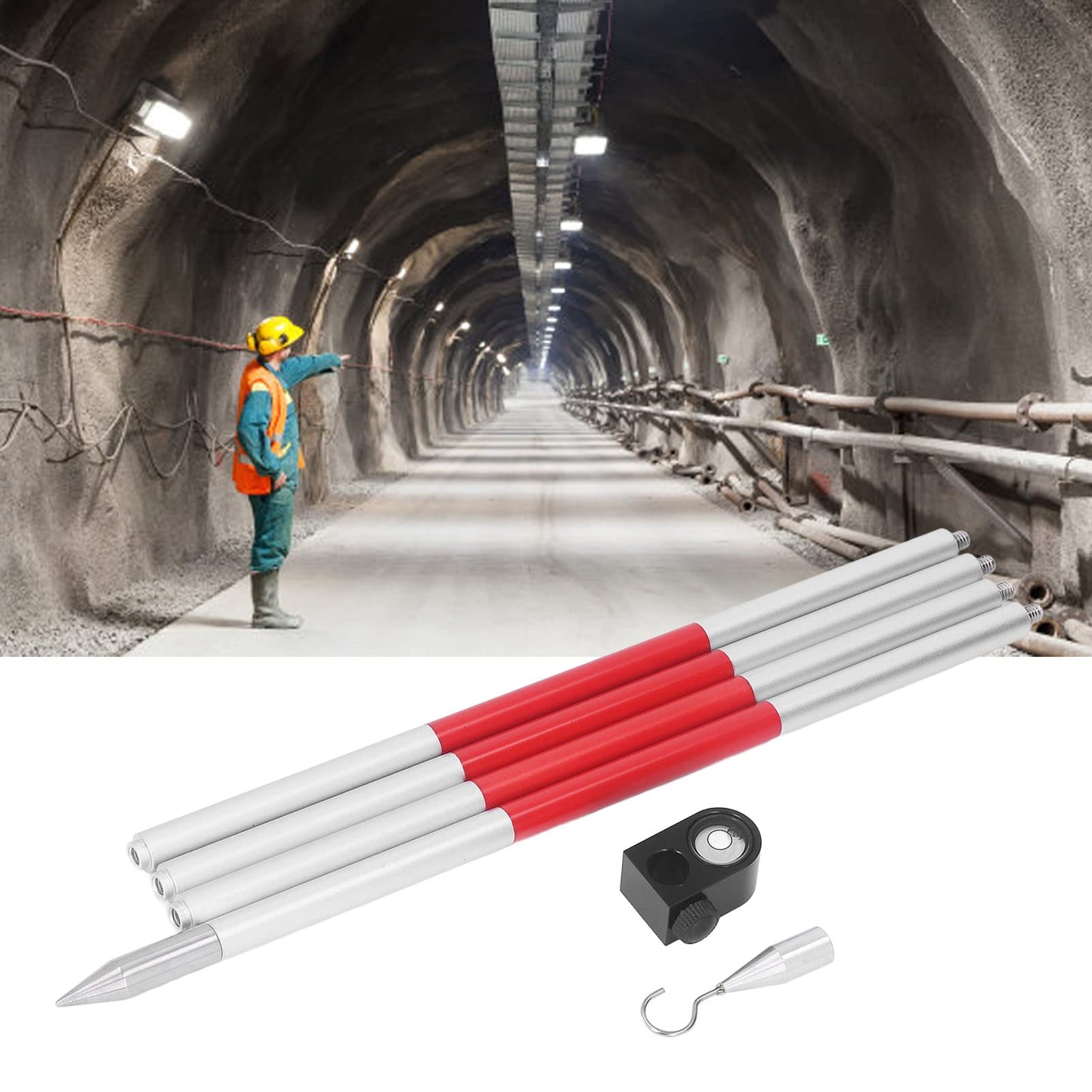 Bastón de Prisma, 4 Secciones Universal Rosca de 1/4 pulg. Estación Total de Aleación de Aluminio Varilla de Prisma Topográfica para Subterráneos, Ferrocarriles