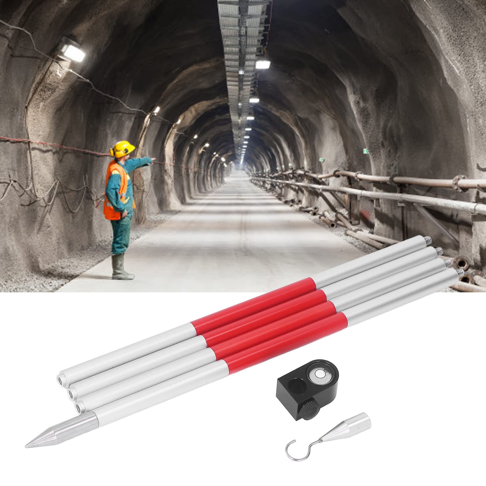 Bastón de Prisma, 4 Secciones Universal Rosca de 1/4 pulg. Estación Total de Aleación de Aluminio Varilla de Prisma Topográfica para Subterráneos, Ferrocarriles