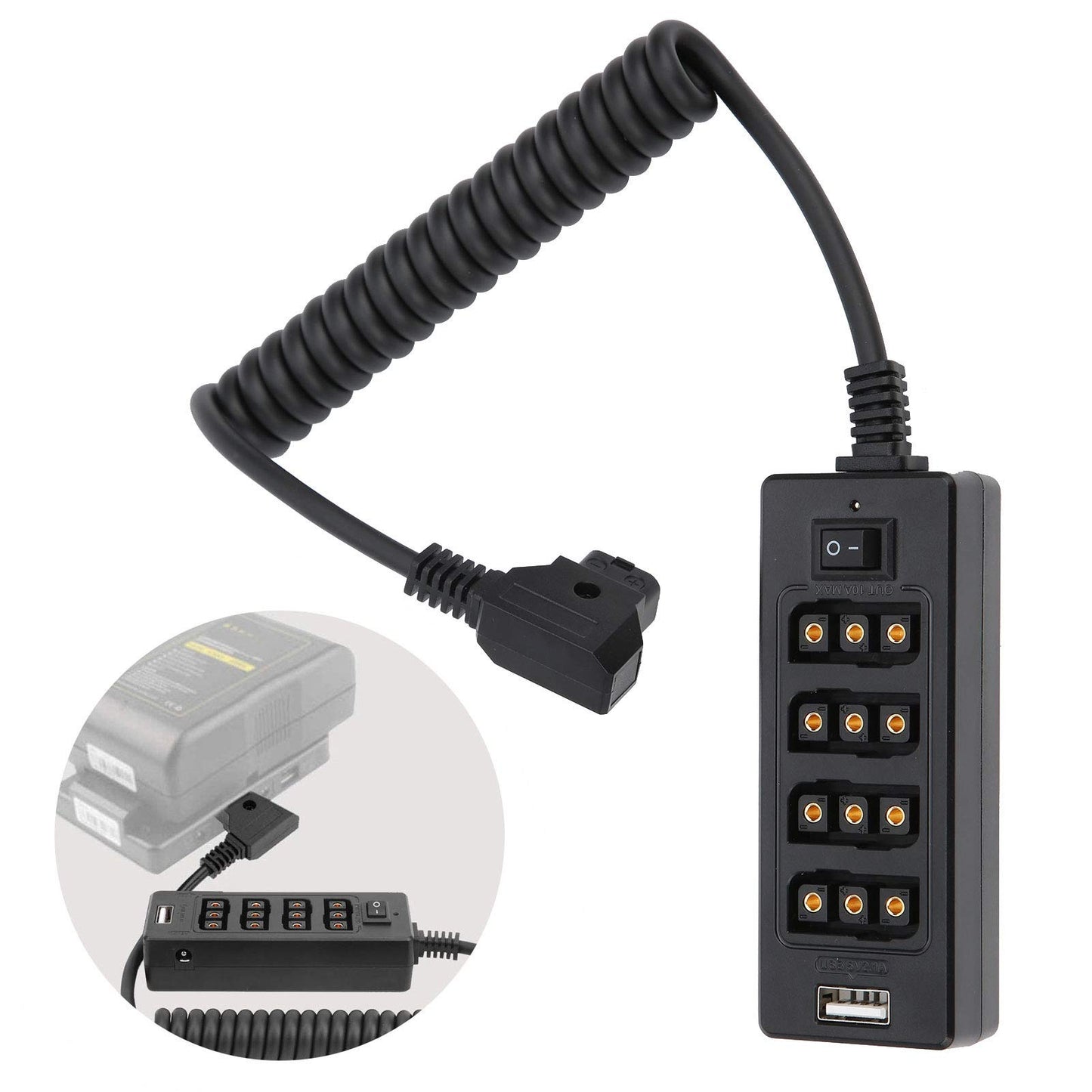 S erounder D-Tap Macho Power Tap a 4 Puertos Hembra D-Tap Hub Adaptador Divisor de Cable para fotografía Convertidor de Corriente V-Lock Batería de cámara