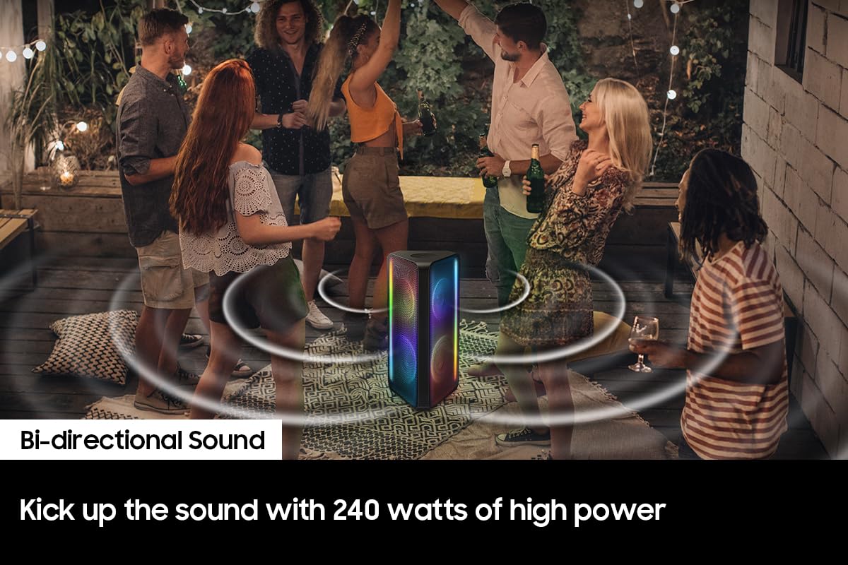 Torre de Sonido Samsung Negro Alta Potencia IPX5 Resistente al Agua con Luz de Fiesta y Multiconexión Bluetooth
