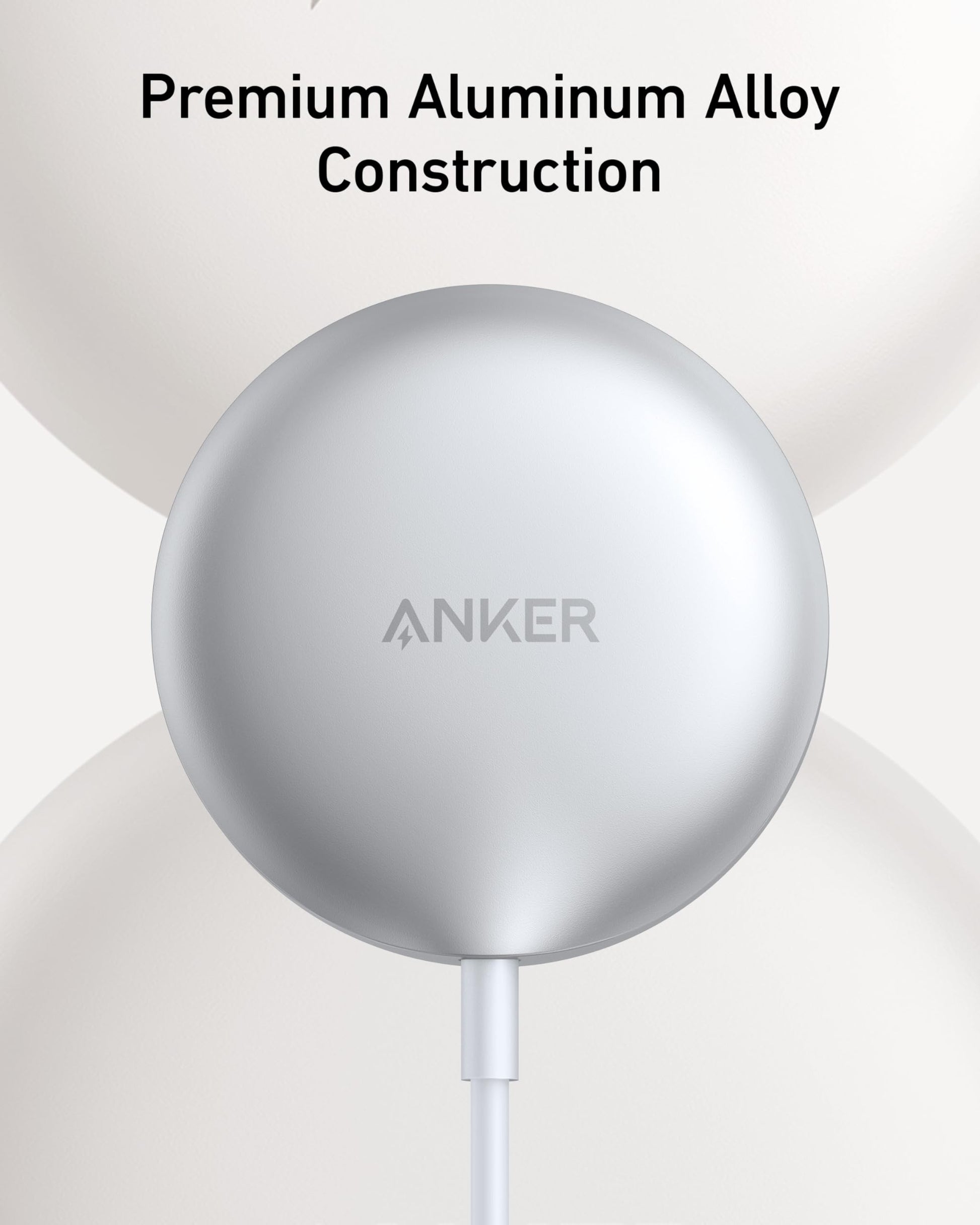 Anker MagGo Cargador Inalámbrico iphone,Base de Carga Inalámbrica y Magnética,Ultrarápida 15W Qi2 Certificado Compatible con MagSafe,para iPhone 15/15 Plus/15 Pro/15 Pro Max/14/13 Series (Sin Enchufe)