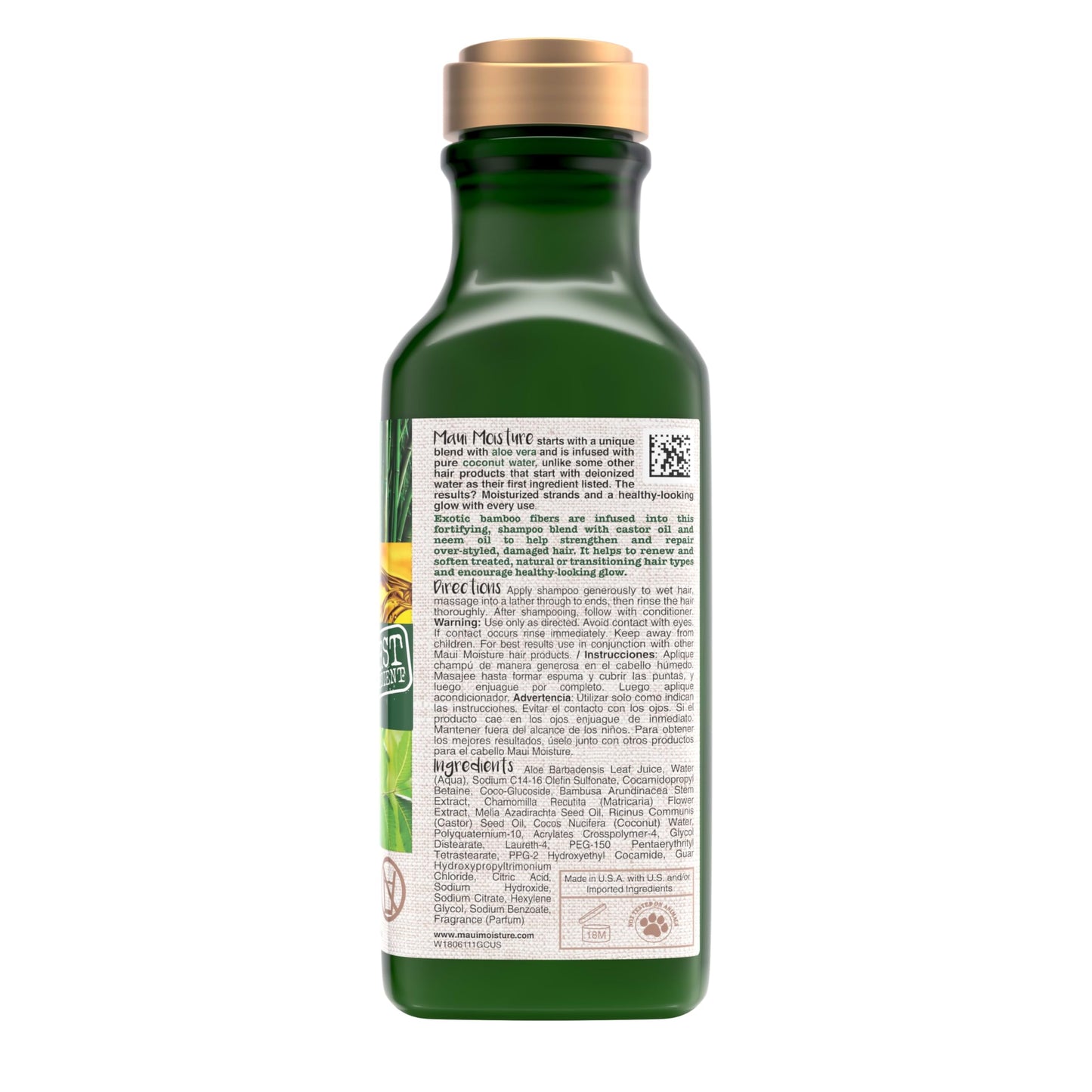 Maui Moisture, Thicken & Restore + Bamboo Fibers, Shampoo, Repara y Suaviza, Brinda Volumen a Cabello Rizado, Ondulado y Definido, Sin Parabenos, Fibra de Bamboo, 385 ml