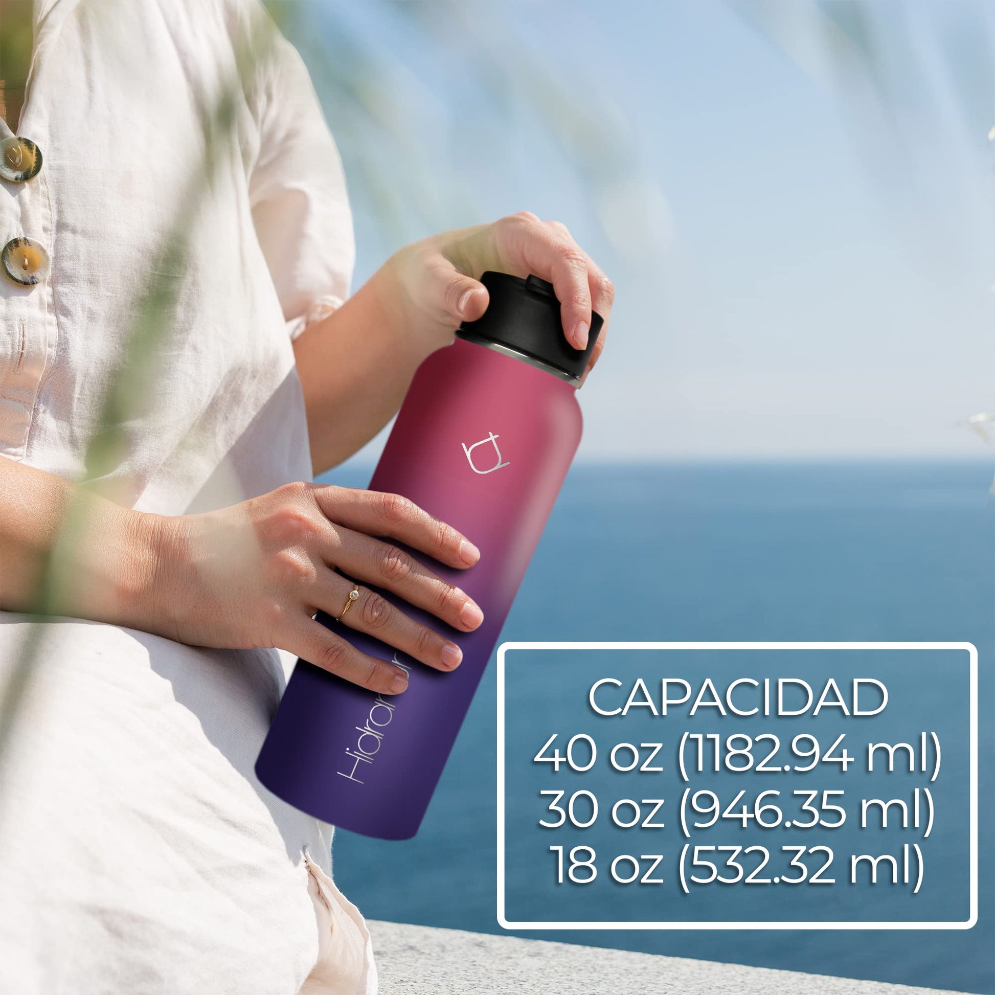 Hidranur Termo de Acero Inoxidable Doble Aislamiento Térmico, Termo Para Café 32 oz (946.35 ml), 3 Tapas Herméticas, 2 Popotes, 24 Hrs de Agua Caliente y Fría (Morado, 32 Oz (946.35 ml))