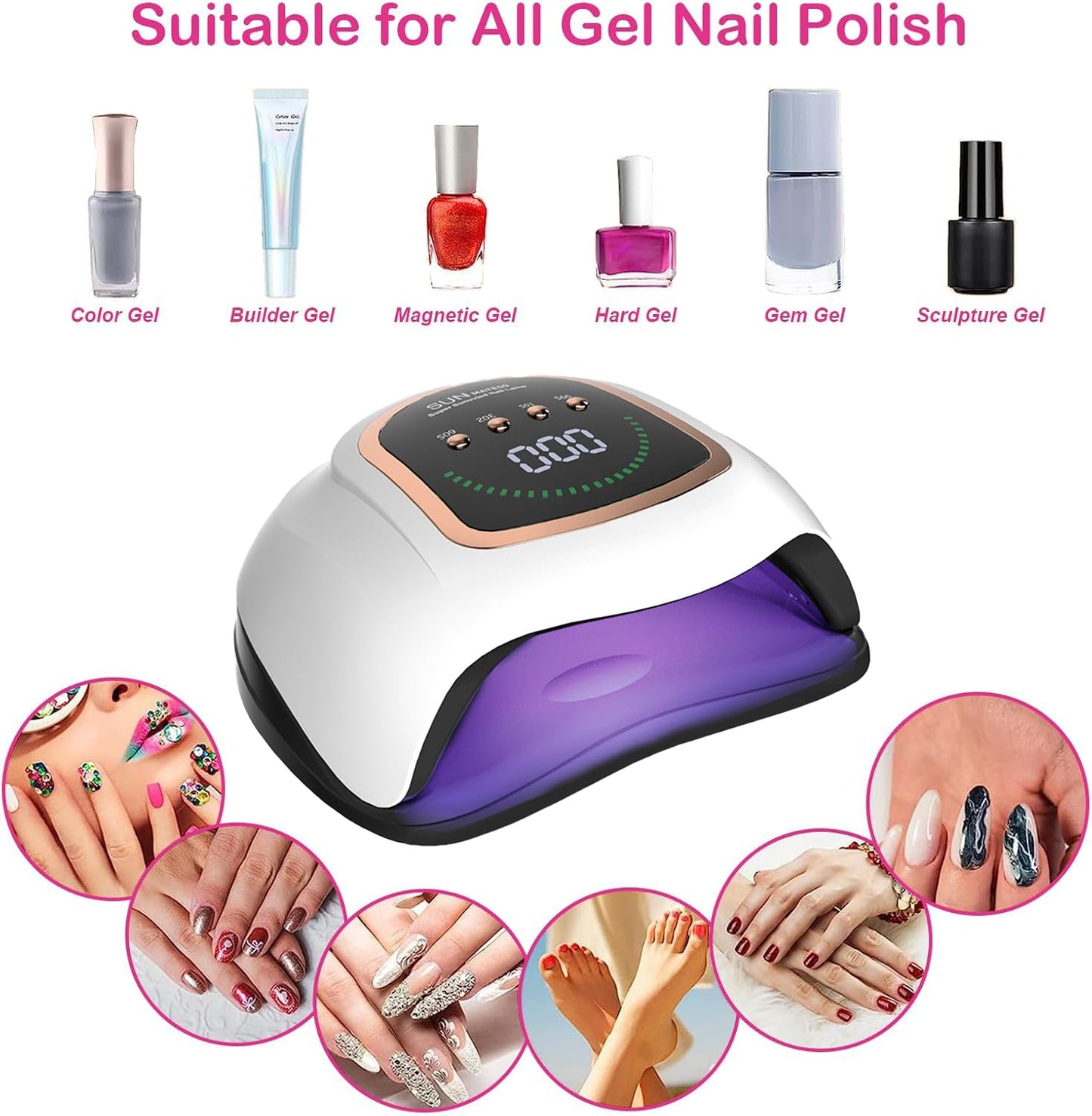 Lámpara de Uñas, 42 LED Secador de Uñas Profesional UV Lámpara de Uñas LED con 4 Ajustes de Temporizador, Pantalla LCD, Herramientas de Decoración de Uñas, Uso en el Hogar