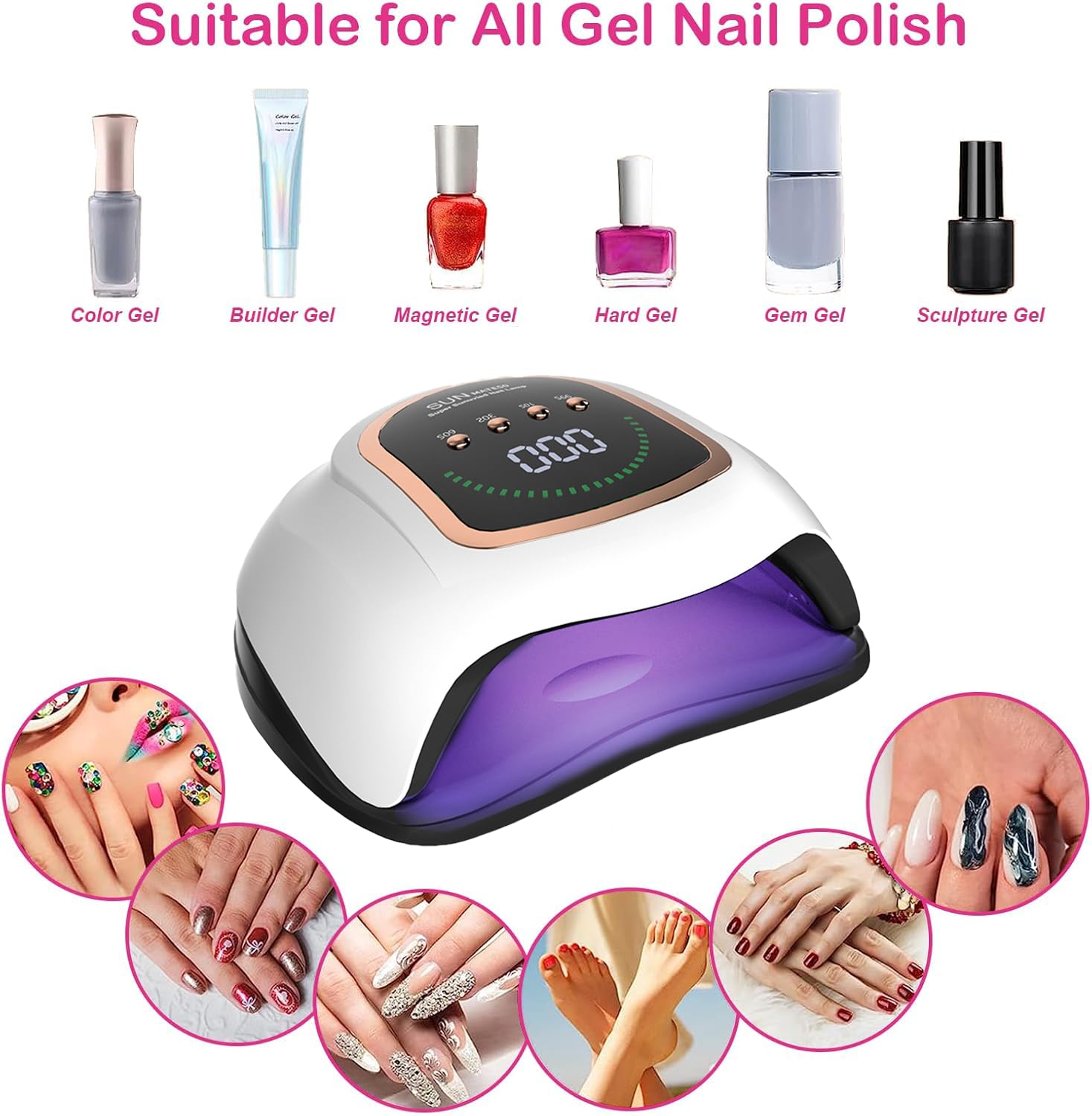 Lámpara de Uñas, 42 LED Secador de Uñas Profesional UV Lámpara de Uñas LED con 4 Ajustes de Temporizador, Pantalla LCD, Herramientas de Decoración de Uñas, Uso en el Hogar