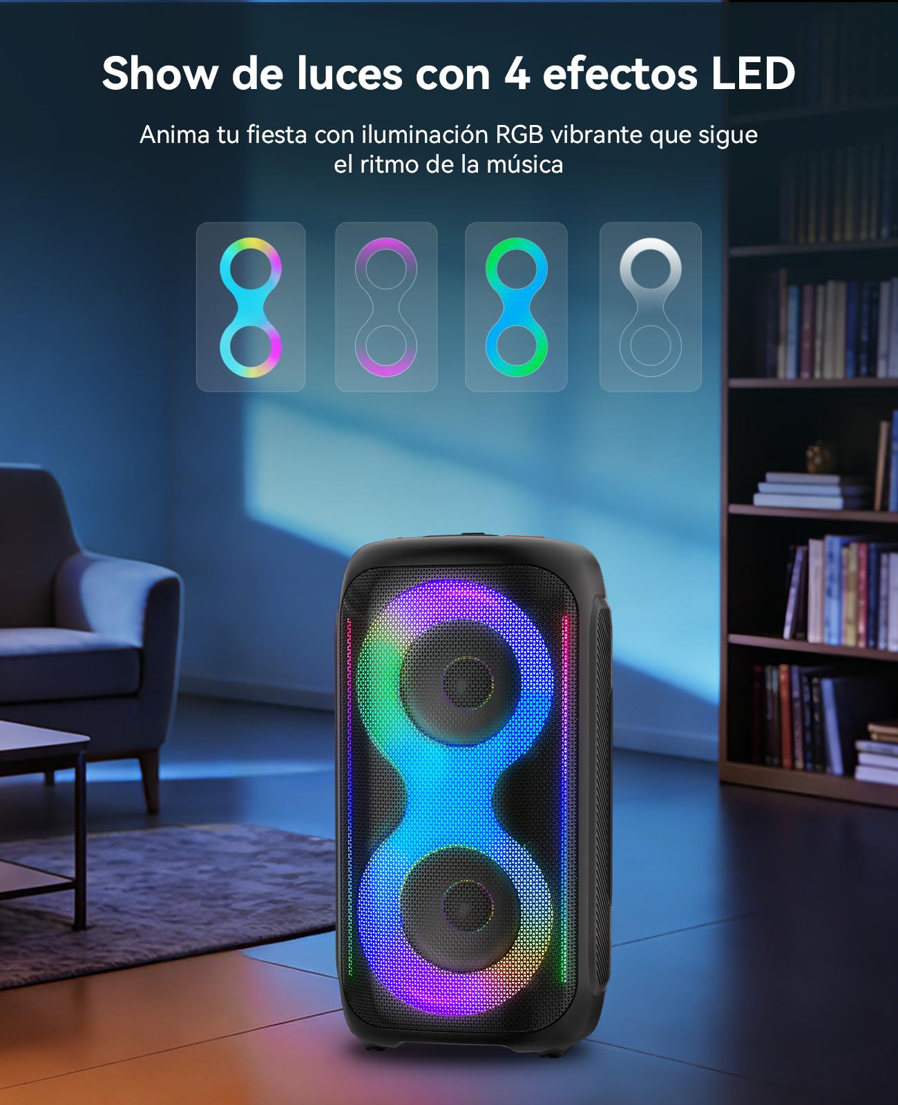 GKD40 Máquina de Karaoke Portátil para Niños y Adultos. Altavoz Bluetooth con Sistema PA, 2 Micros Inalámbricos Recargables y Luces LED. Woofer 4", Ideal para Casa, Fiestas al Aire Libre y para Cantar