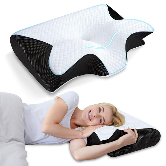 HOMCA Almohada Cervical de Espuma con Memoria, 2 en 1 Almohada Ortopédica de Contorno Ergonómico para el Dolor de Cuello, Almohadas de Soporte Contorneadas para Dormidores de Lado Espalda Estómago