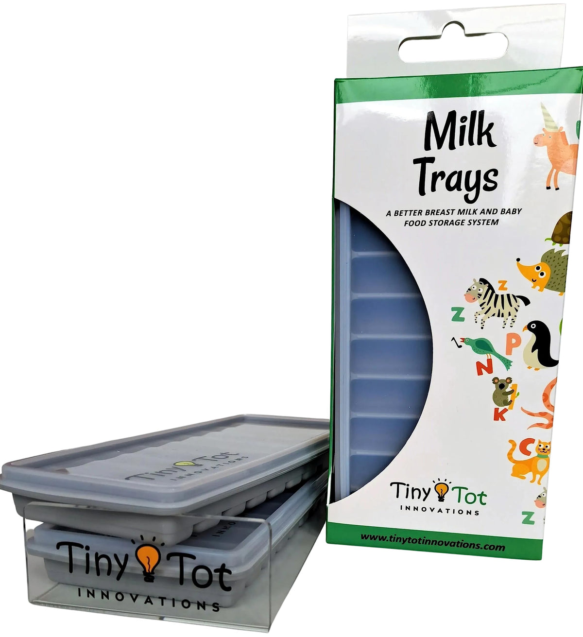 Tiny Tot Innovations Bandejas de Almacenamiento para Congelador de Leche Materna con Portador, 10 Barras de 1oz, 2 Recipientes con Tapas y Portador, 100% Silicona de Grado Alimenticio